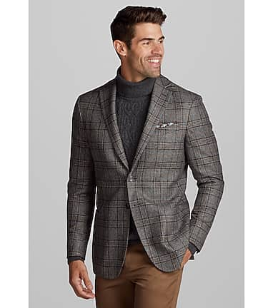 Jos. A. Bank Men's Tailored Fit Plaid Topcoat Clearance, Charcoal Plaid, 46 Long