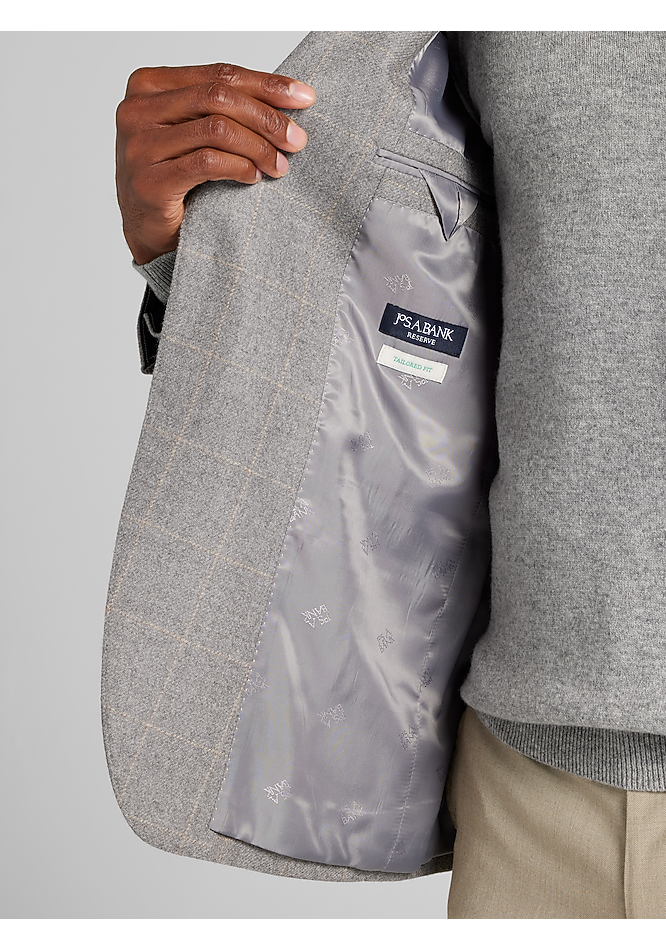 Reserve Collection Tailored Fit Windowpane Cashmere Blend
