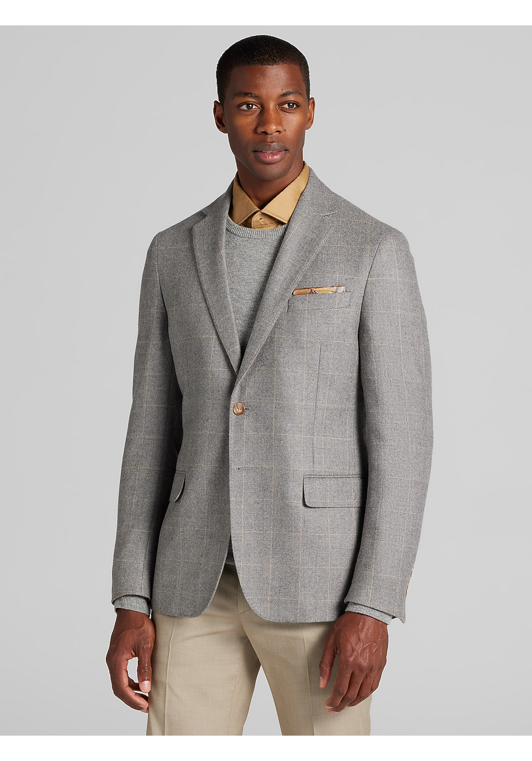 Reserve Collection Tailored Fit Windowpane Plaid Sportcoat