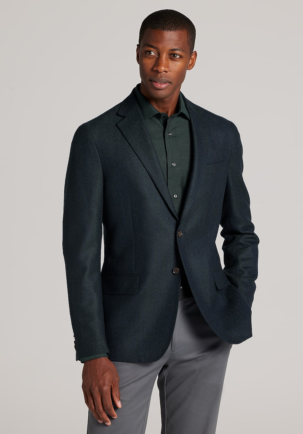 Reserve Collection Tailored Fit Herringbone Cashmere Blend Sportcoat