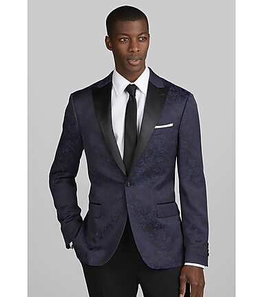 Men Navy Textured Skinny Fit Formal Blazer