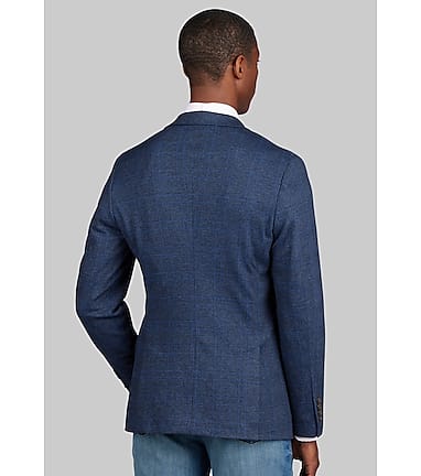 Blue Slim Fit Plaid Wool Blazer by