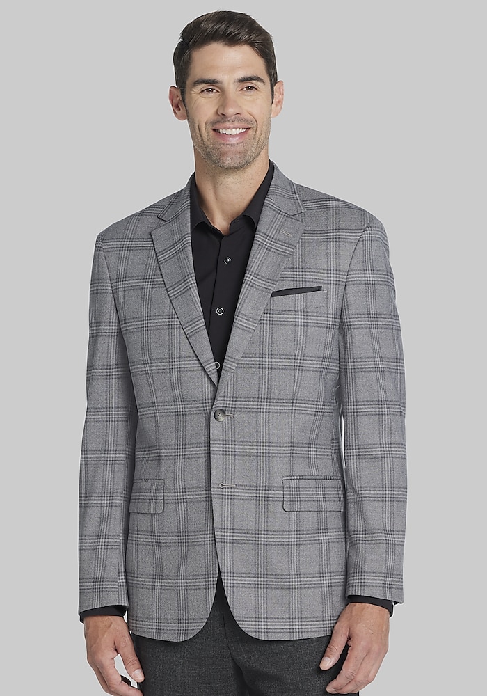 Traveler Collection Tailored Fit Windowpane Sportcoat (Grey, 44 Regular)