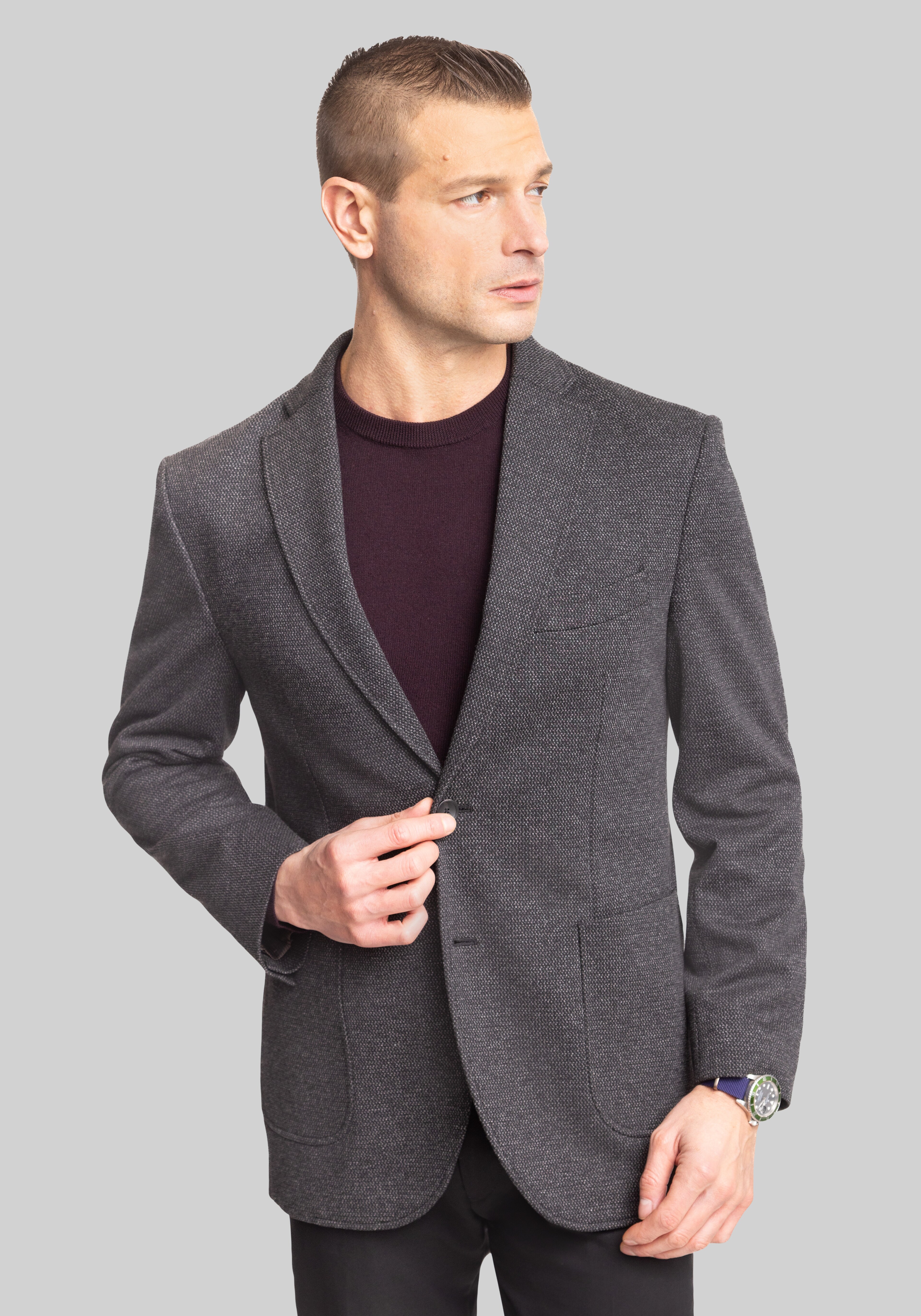 Gruner1949 Tailored Fit Basketweave 4-Way Stretch Knit Sportcoat