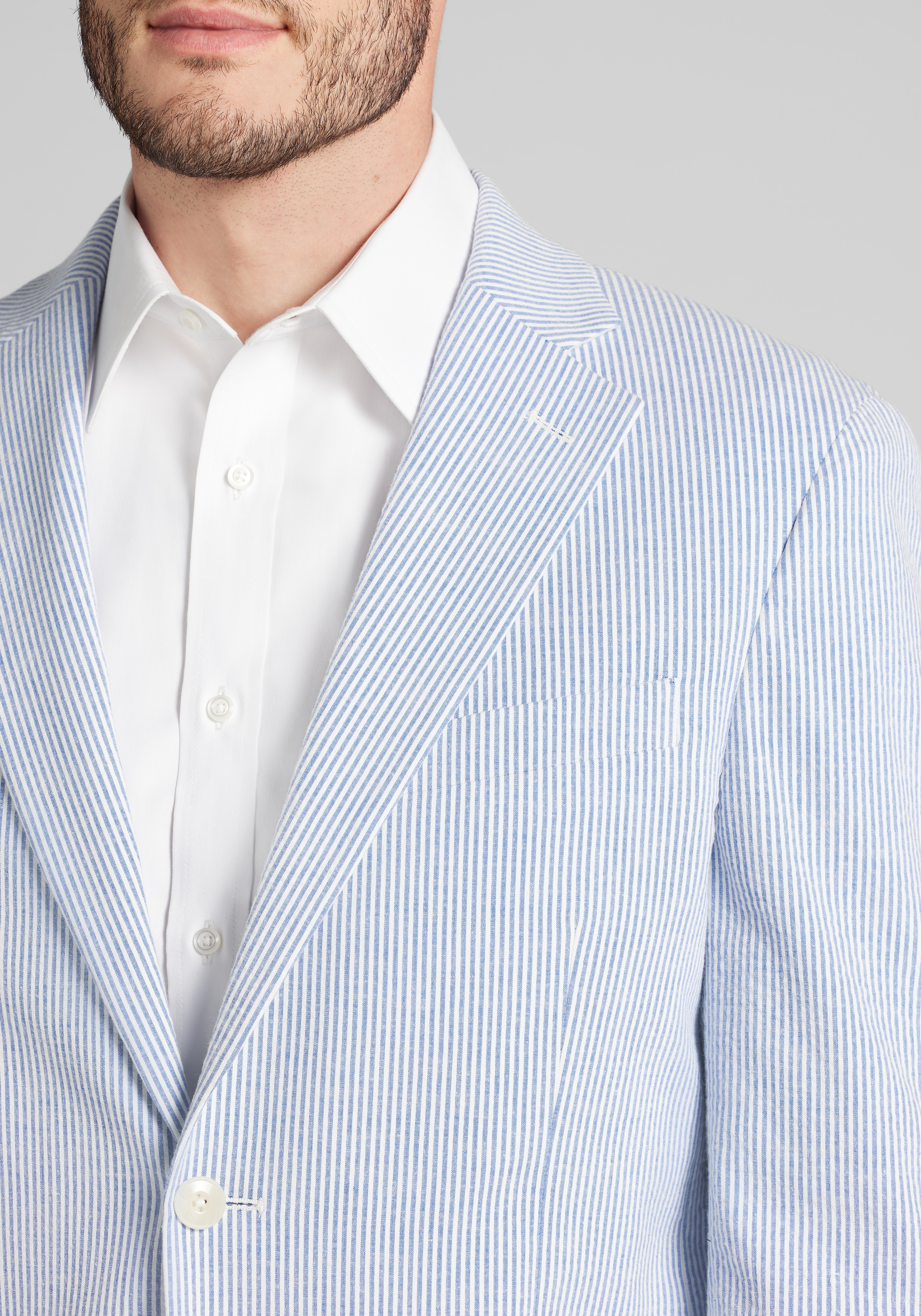Jos. A. Bank Tailored Fit Stripe Seersucker Cotton Blend Sportcoat