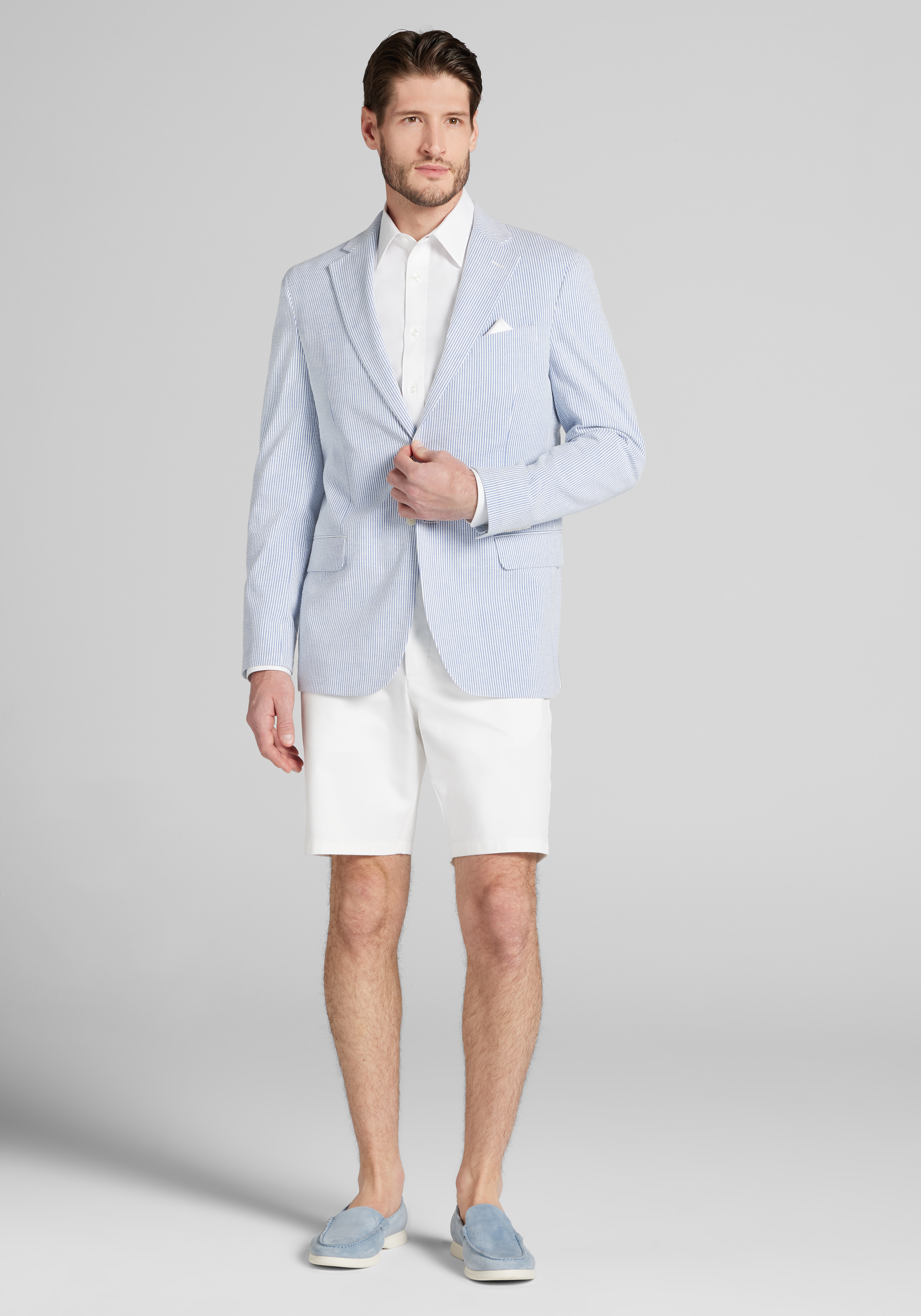 Jos. A. Bank Tailored Fit Stripe Seersucker Cotton Blend Sportcoat