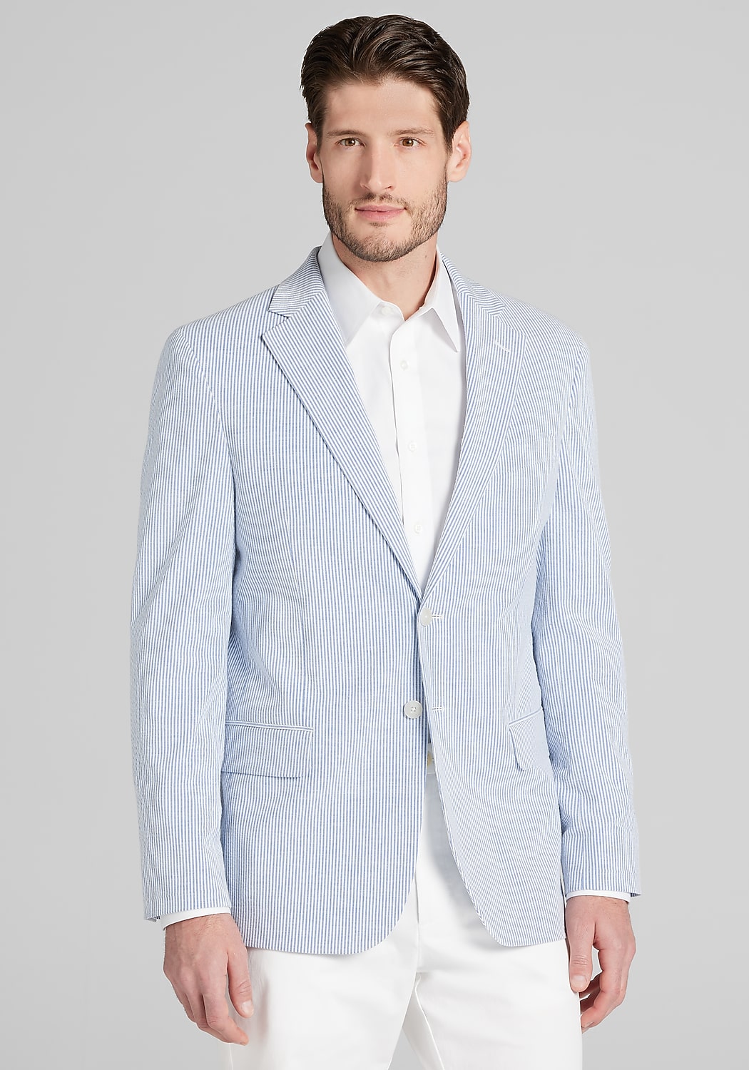 Jos. A. Bank Tailored Fit Stripe Seersucker Cotton Blend Sportcoat