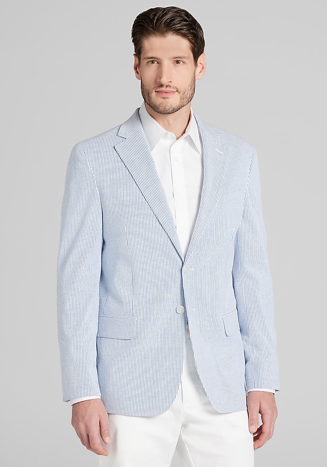Jos. A. Bank Tailored Fit Stripe Seersucker Cotton Blend Sportcoat