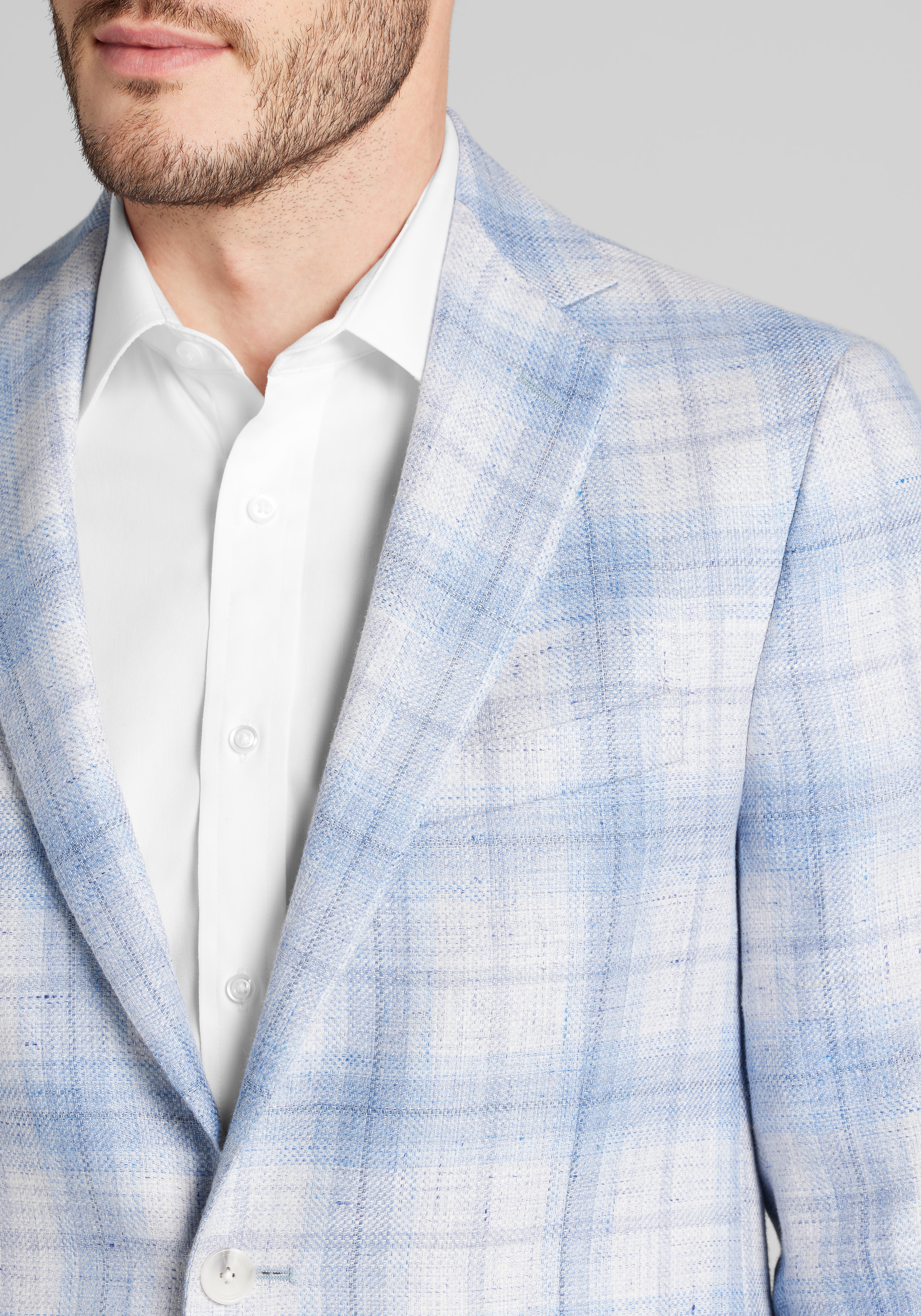 Reserve Collection Slim Fit Linen Blend Plaid Sportcoat