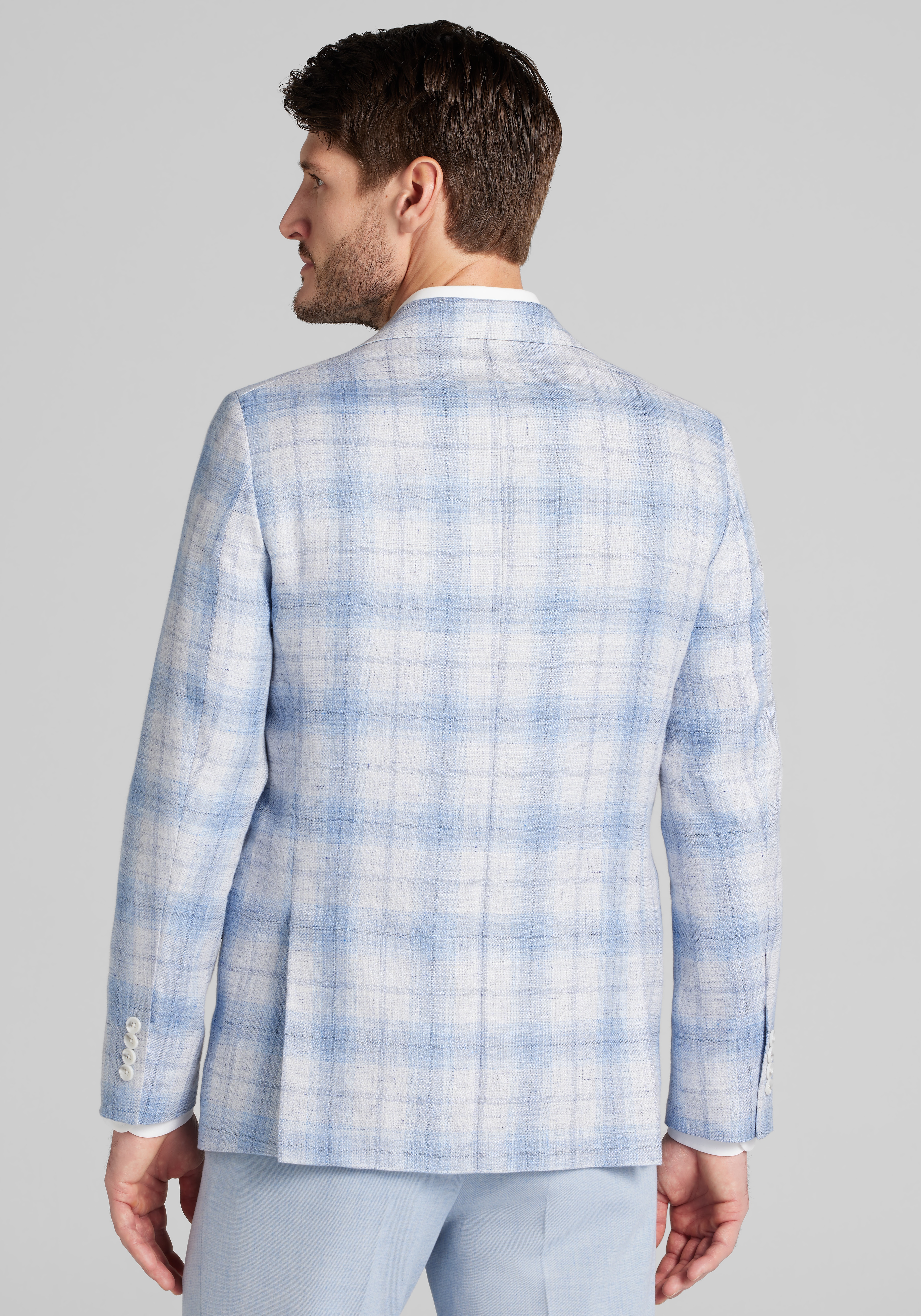 Reserve Collection Slim Fit Linen Blend Plaid Sportcoat