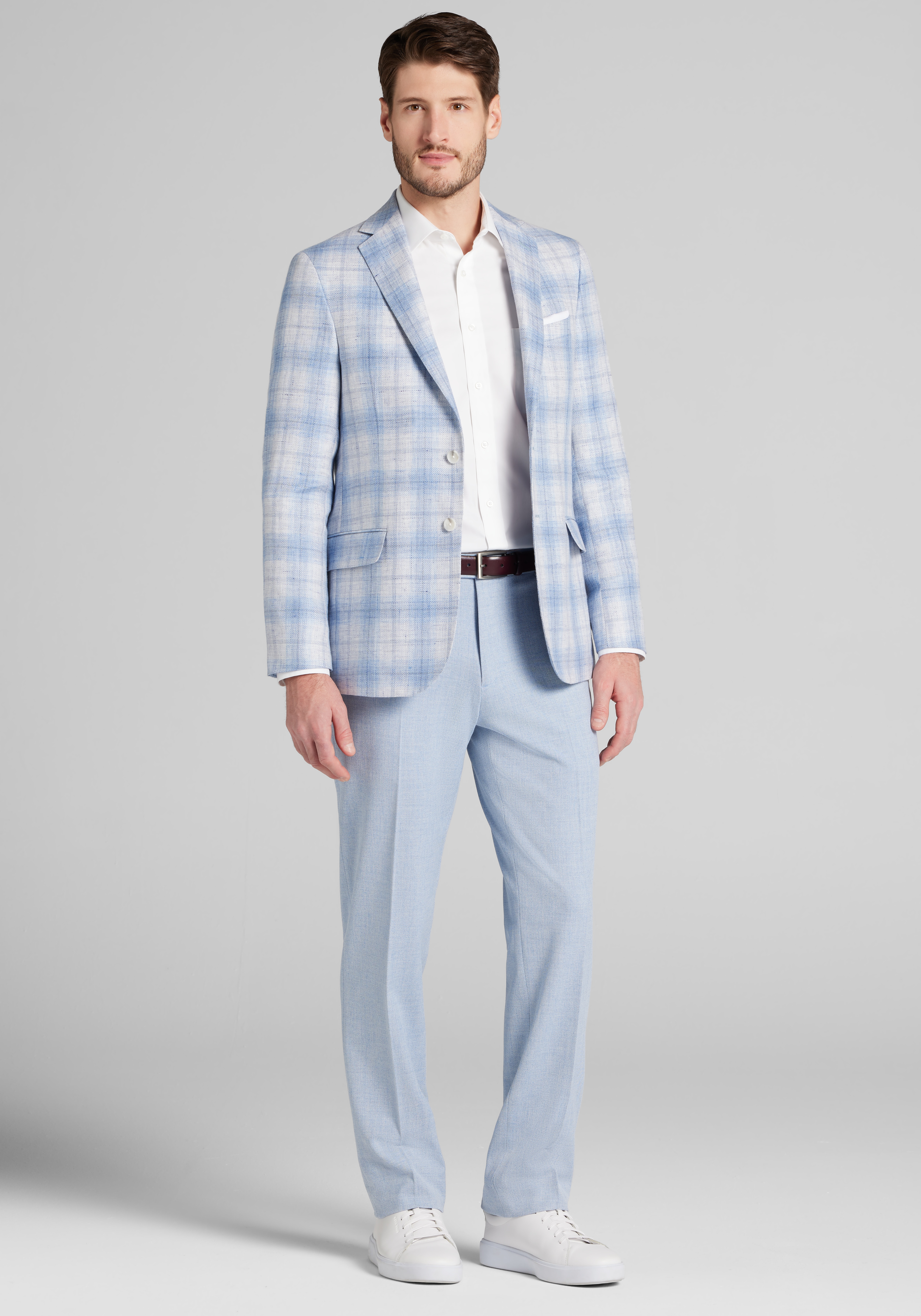 Reserve Collection Slim Fit Linen Blend Plaid Sportcoat
