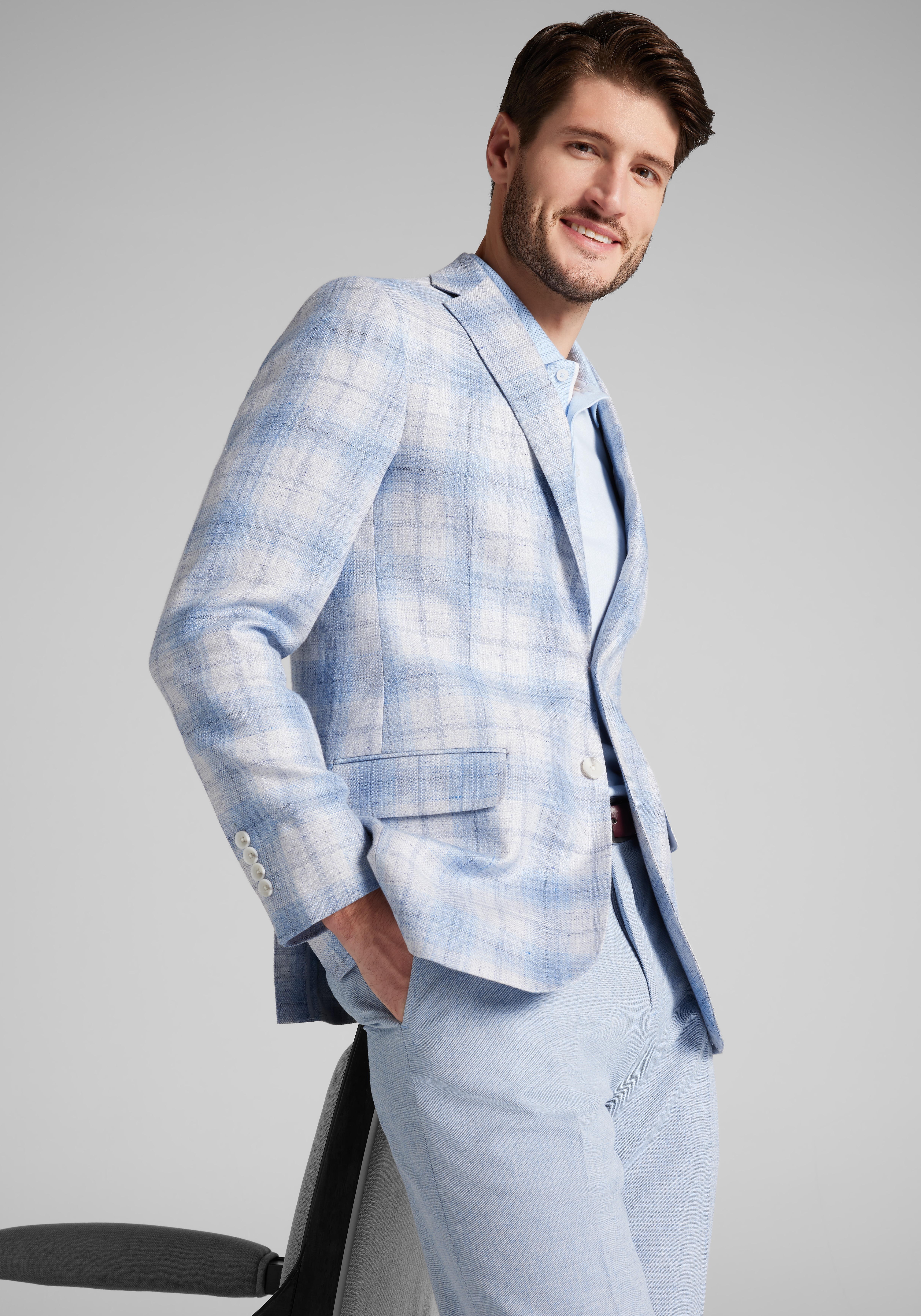 Reserve Collection Slim Fit Linen Blend Plaid Sportcoat