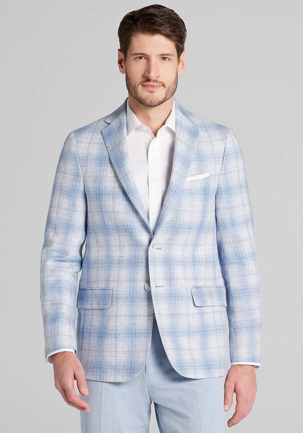 Reserve Collection Slim Fit Linen Blend Plaid Sportcoat - Big & Tall