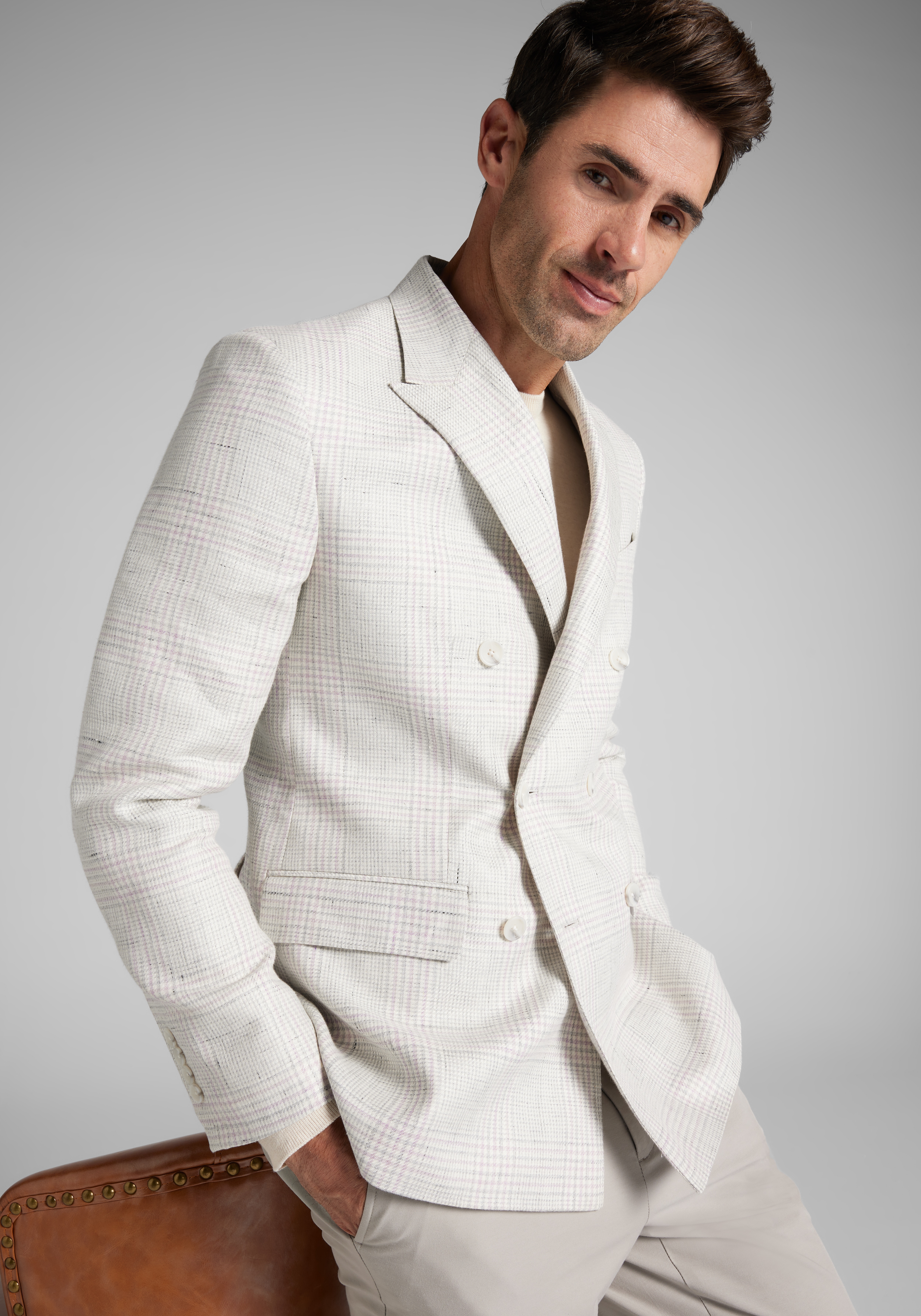 Reserve Collection Tailored Fit Double Breasted Plaid Sportcoat