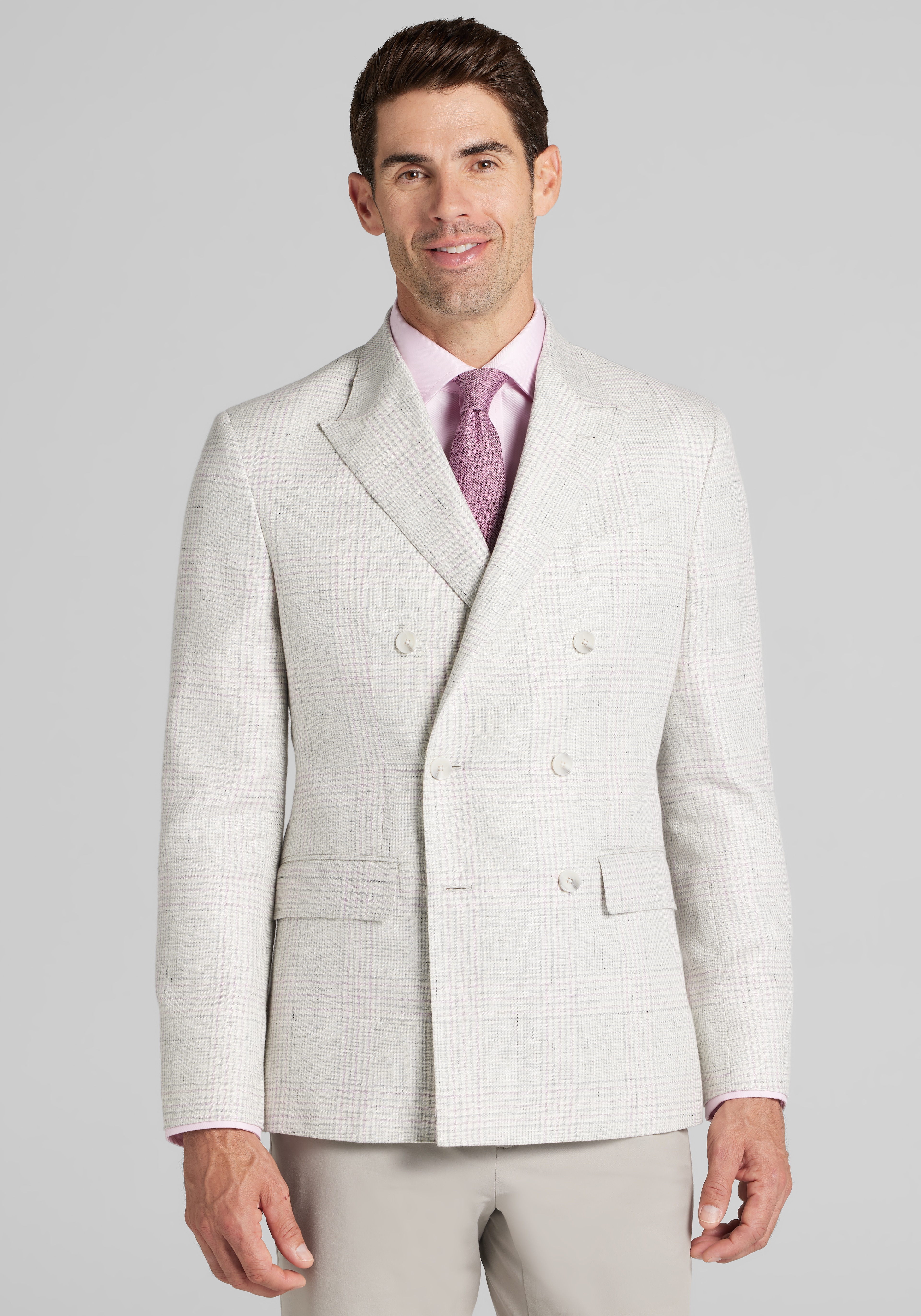 Reserve Collection Linen Blend Tailored Fit Double-Breasted Plaid Sportcoat - Big & Tall CLEARANCE