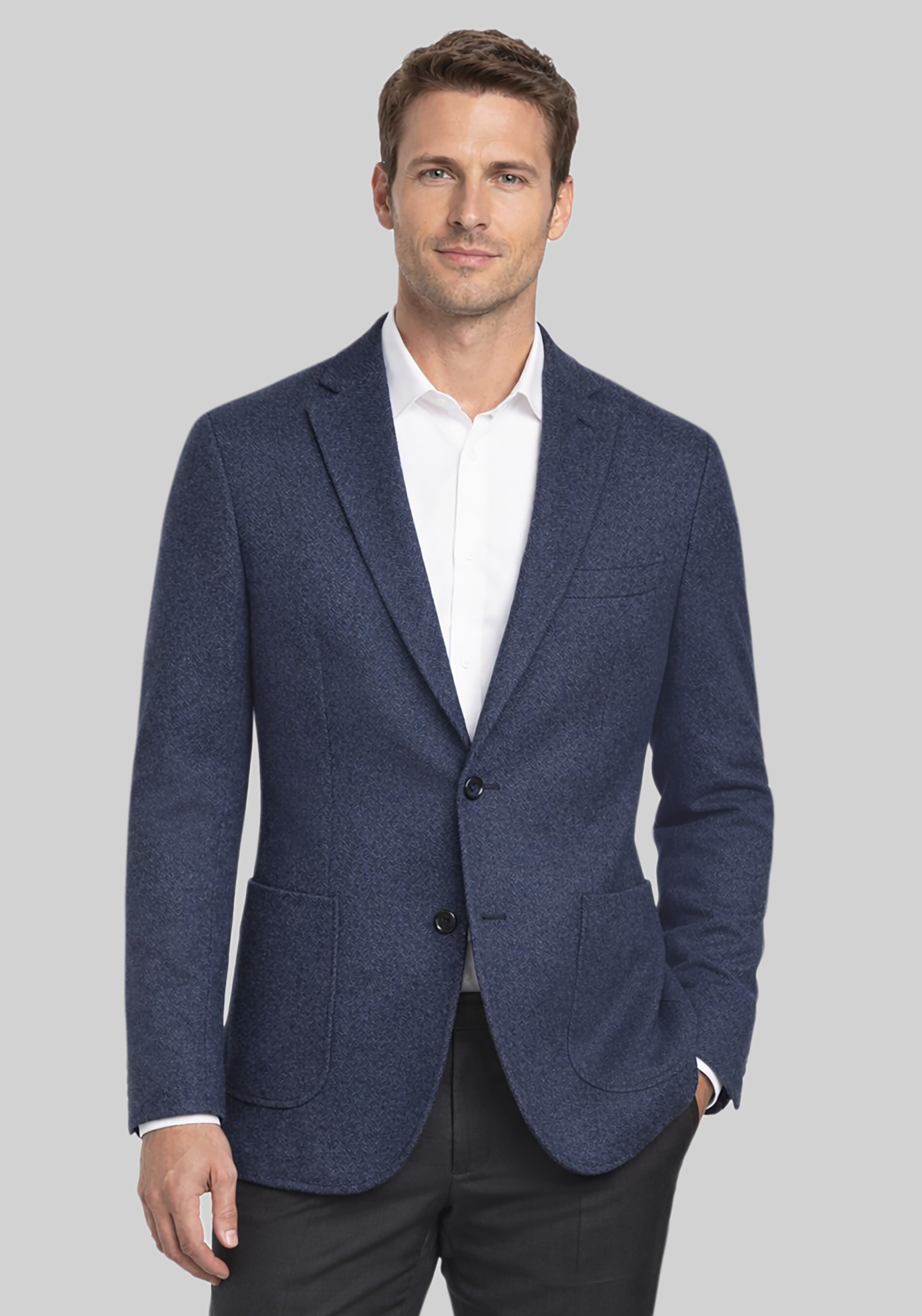 Men's New!, Gruner1949 Tailored Fit Herringbone 4-Way Stretch Knit Sportcoat - Jos A Bank