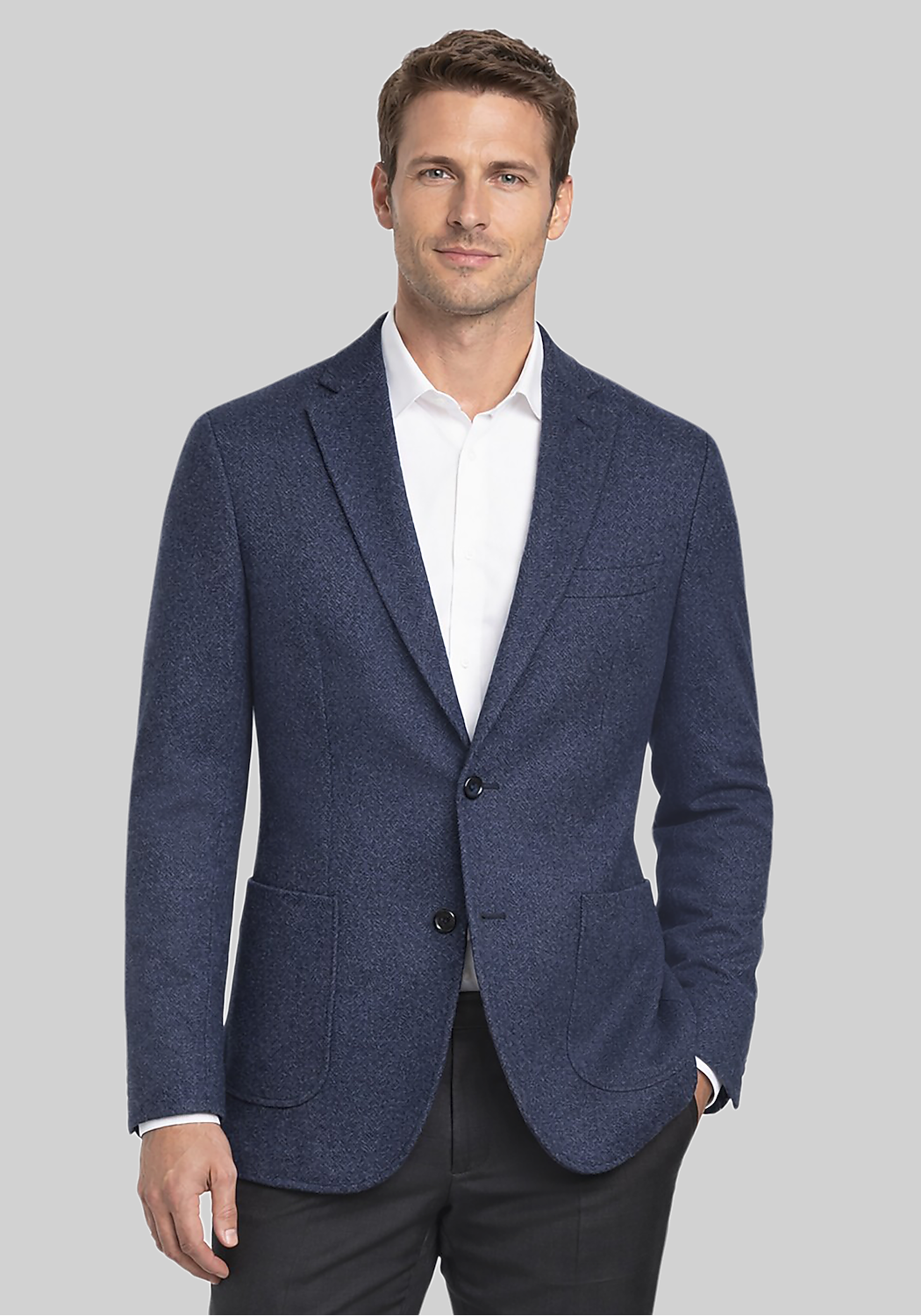 Gruner1949 Tailored Fit Herringbone 4-Way Stretch Knit Sportcoat