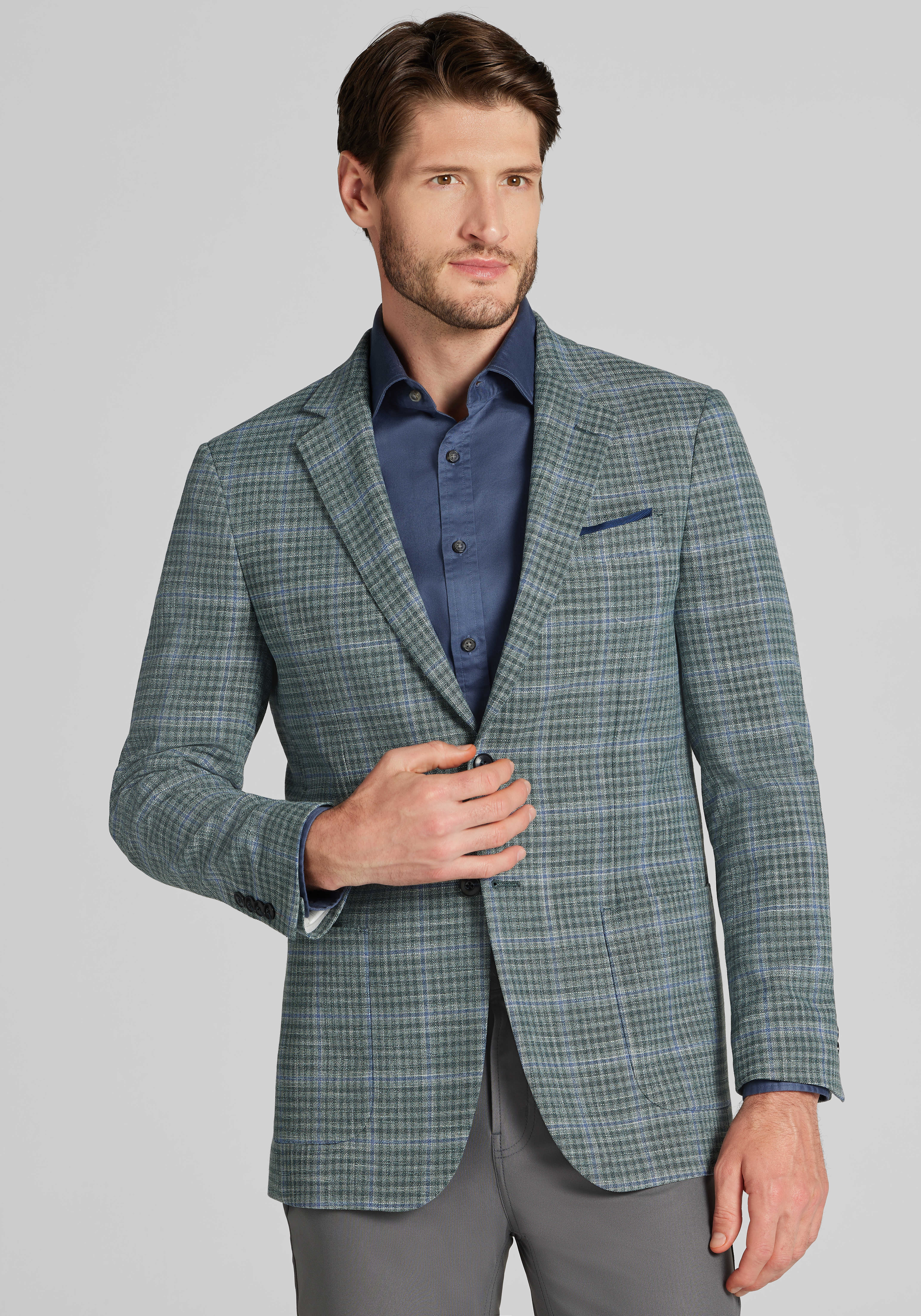 Men's New!, Jos. A. Bank Slim Fit Windowpane Plaid Comfort Stretch Sportcoat - Jos A Bank