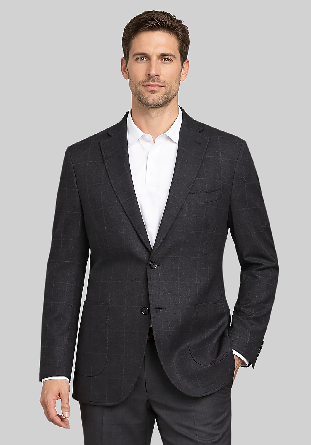 Gruner1949 Tailored Fit Windowpane 4-Way Stretch Knit Sportcoat