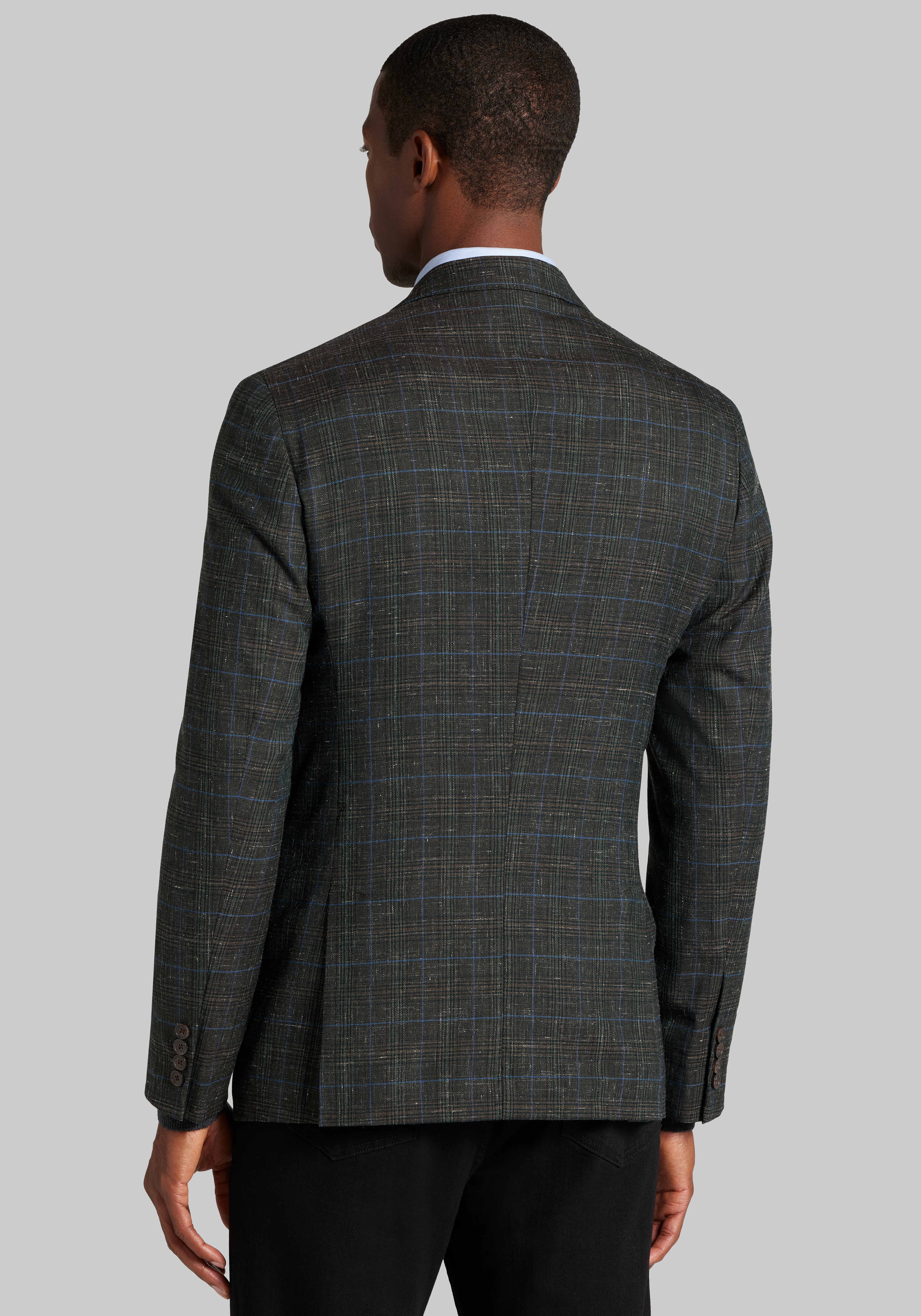 Reserve Collection Tailored Fit Wool-Linen Blend Plaid Sportcoat