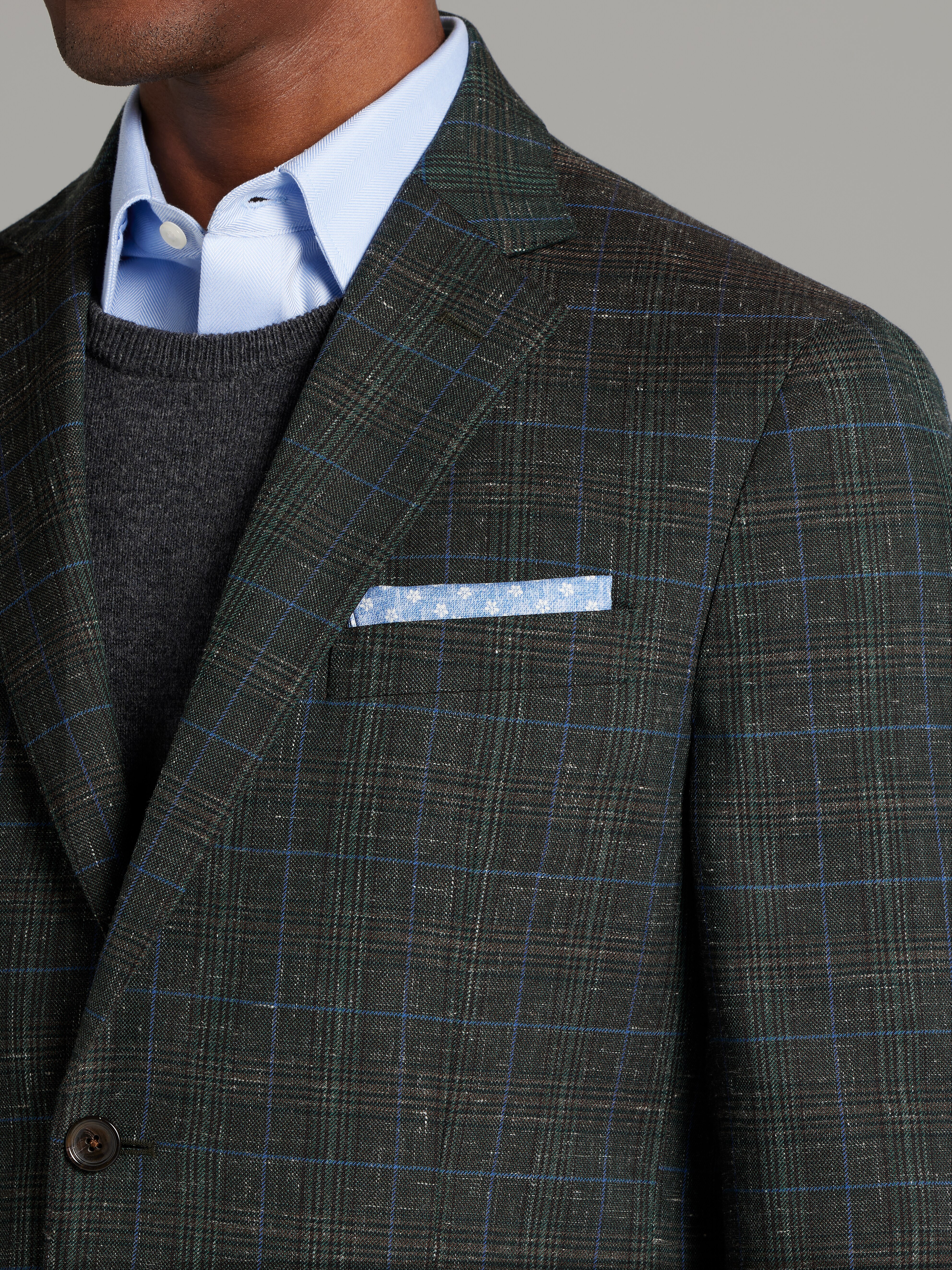 Reserve Collection Tailored Fit Wool-Linen Blend Plaid Sportcoat