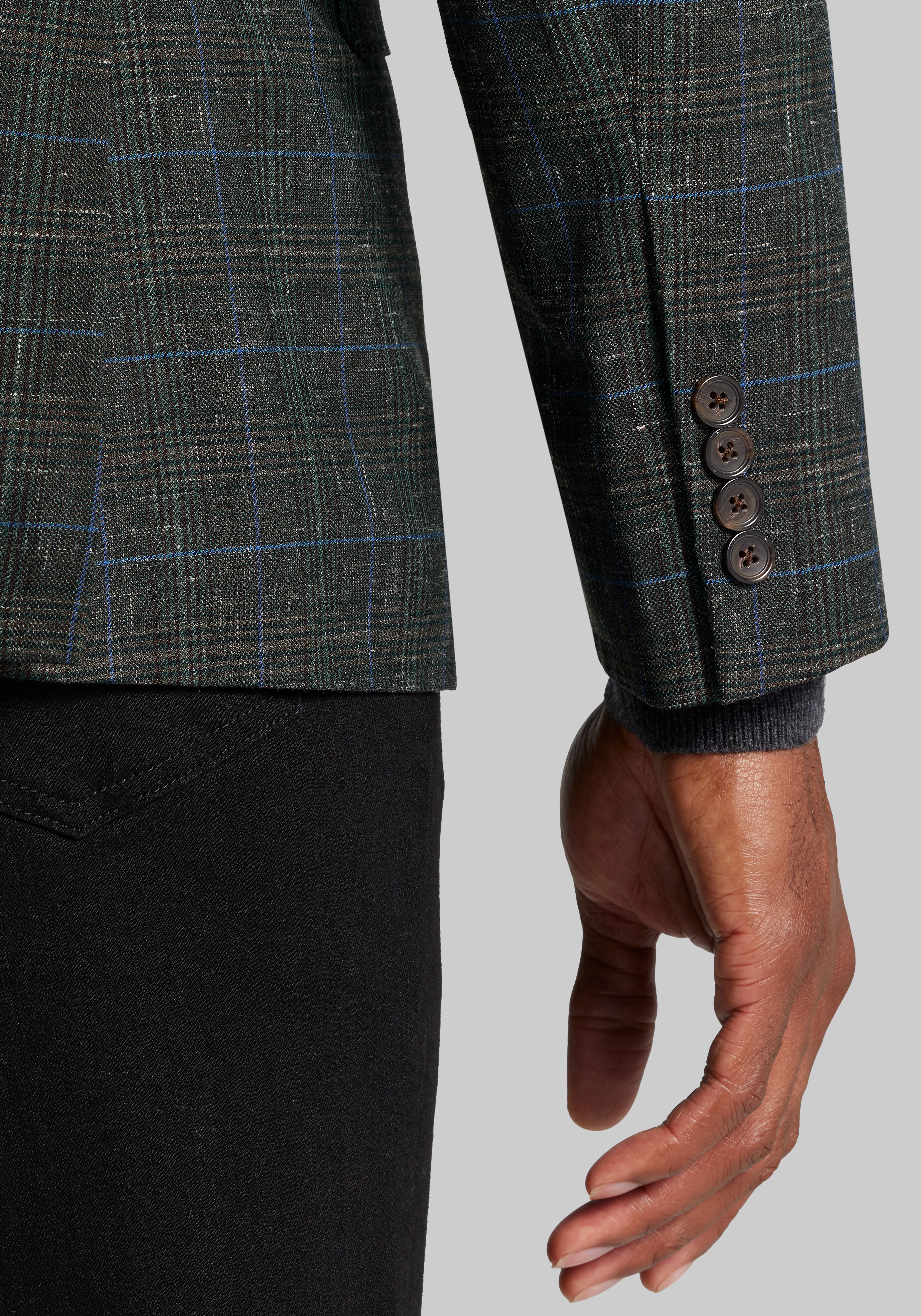 Reserve Collection Tailored Fit Wool-Linen Blend Plaid Sportcoat