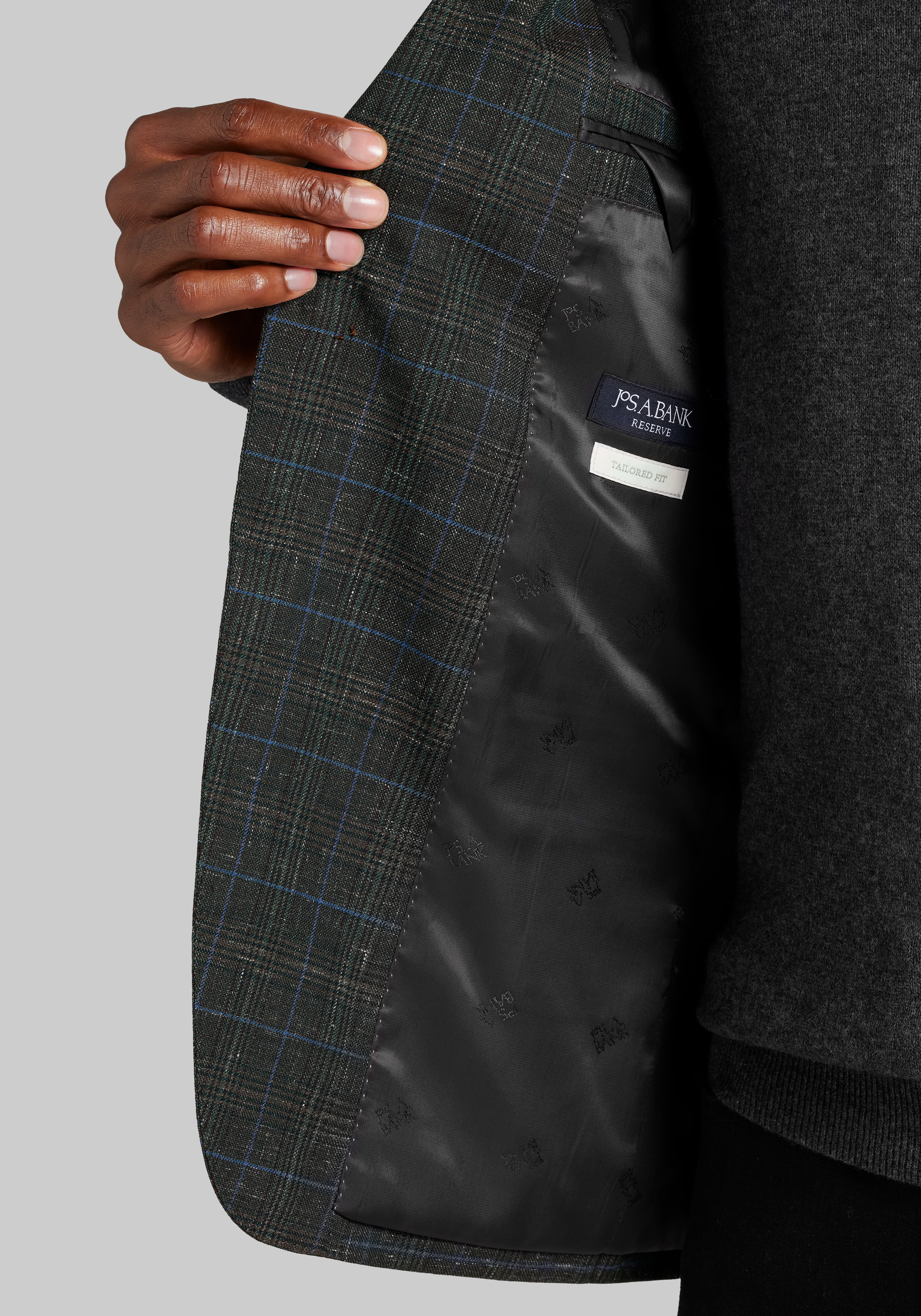 Reserve Collection Tailored Fit Wool-Linen Blend Plaid Sportcoat