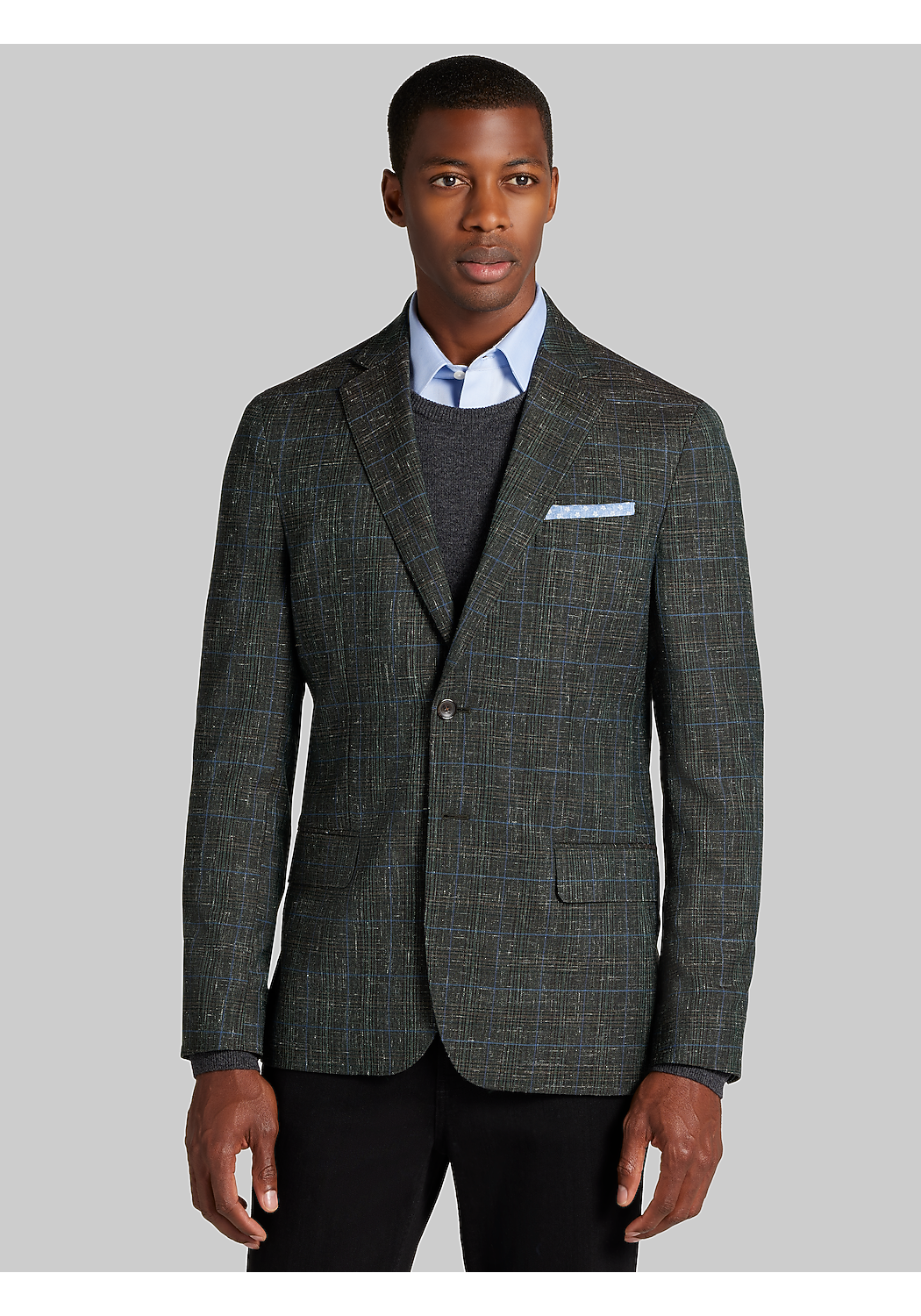 Reserve Collection Tailored Fit Wool-Linen Blend Plaid Sportcoat