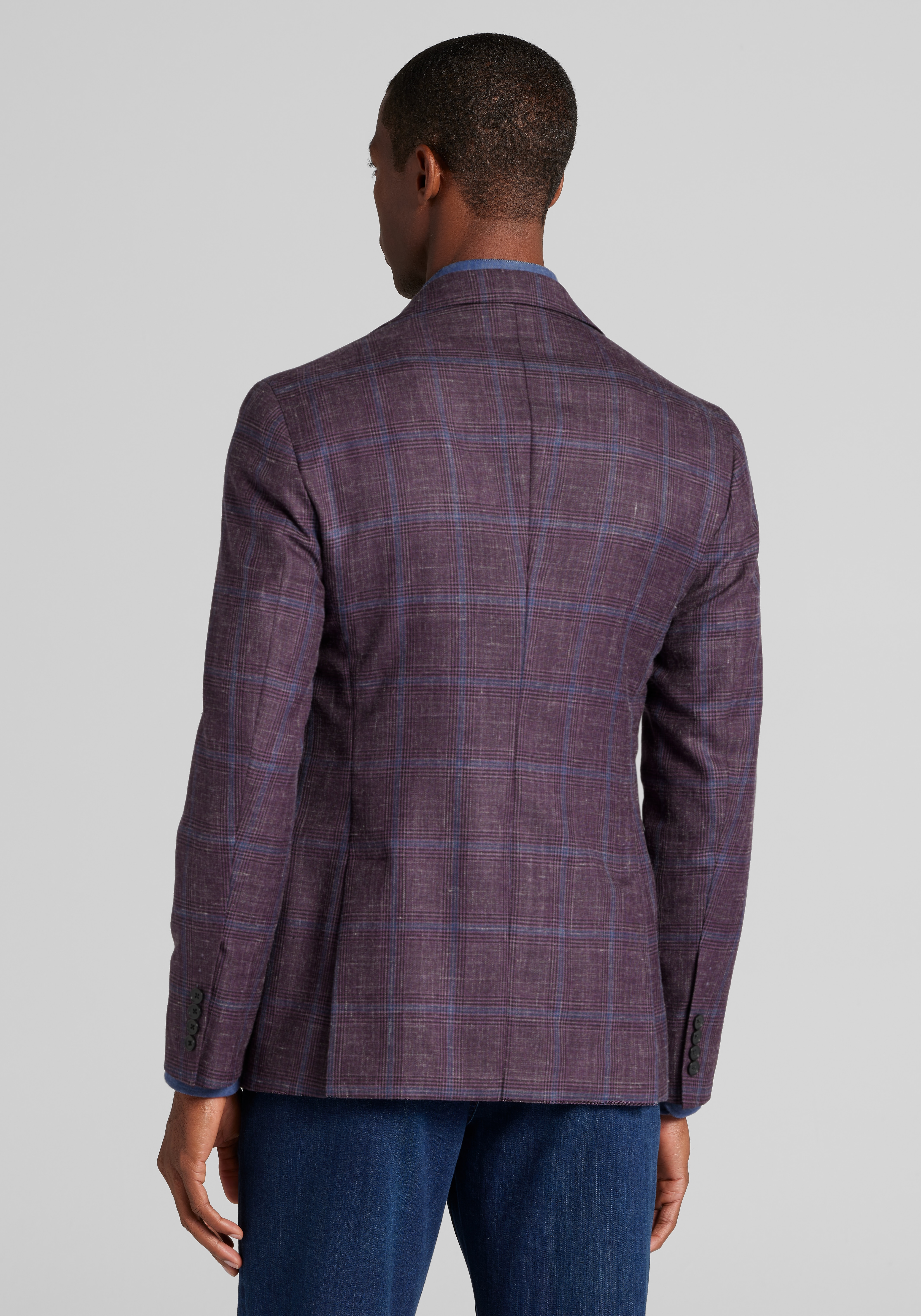 Reserve Collection Tailored Fit Wool-Silk Blend Plaid Sportcoat