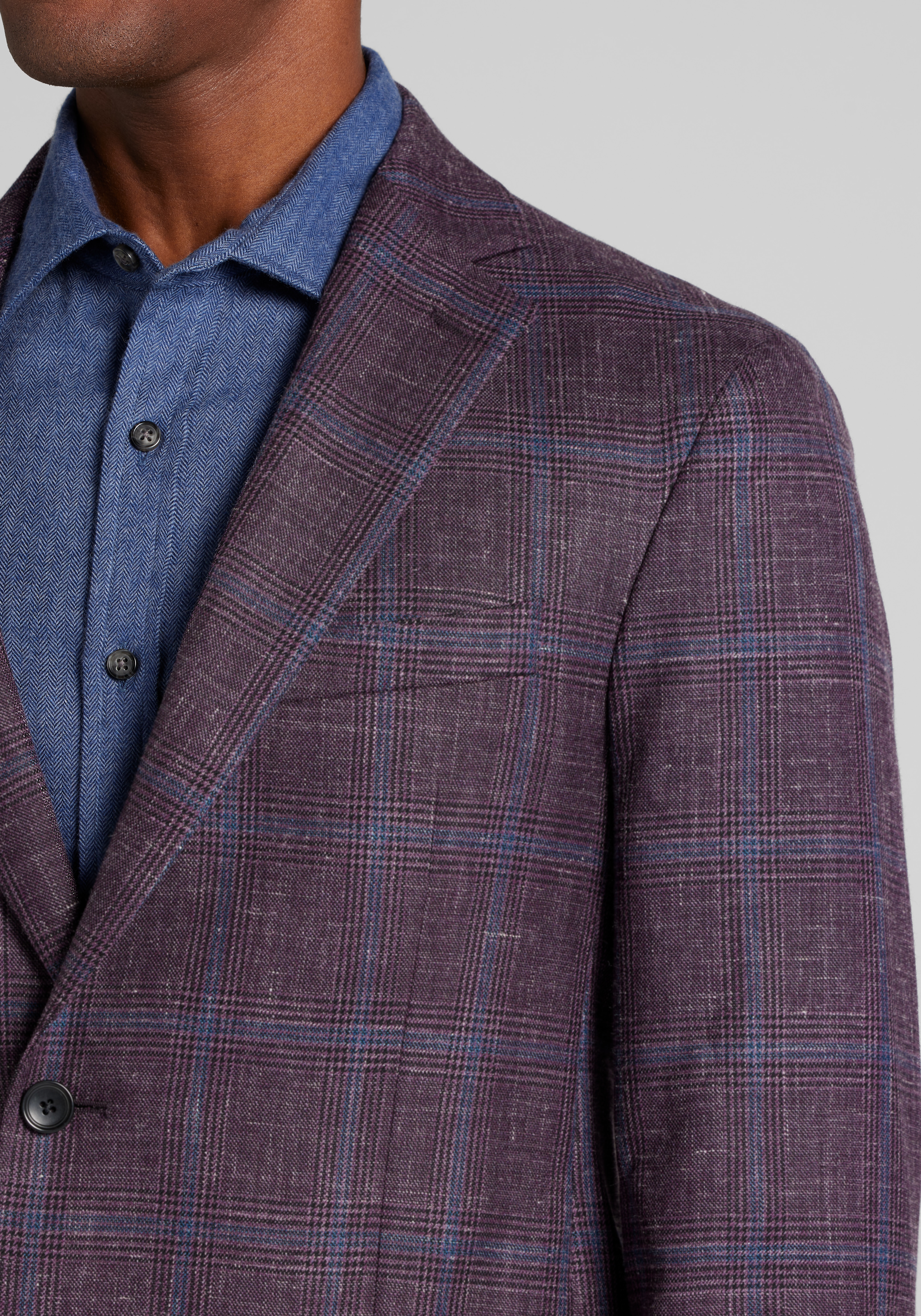 Reserve Collection Tailored Fit Wool-Silk Blend Plaid Sportcoat