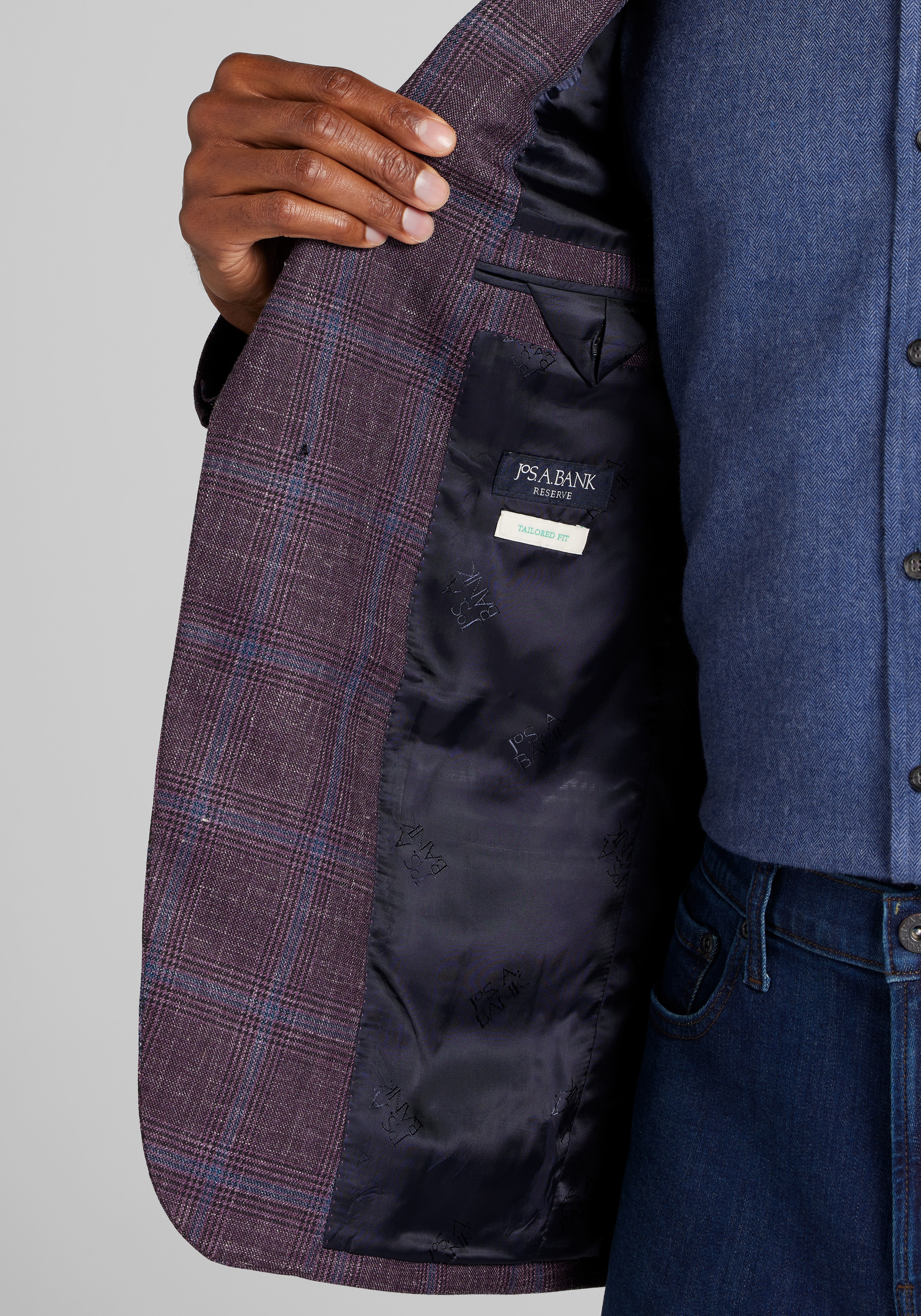 Reserve Collection Tailored Fit Wool-Silk Blend Plaid Sportcoat