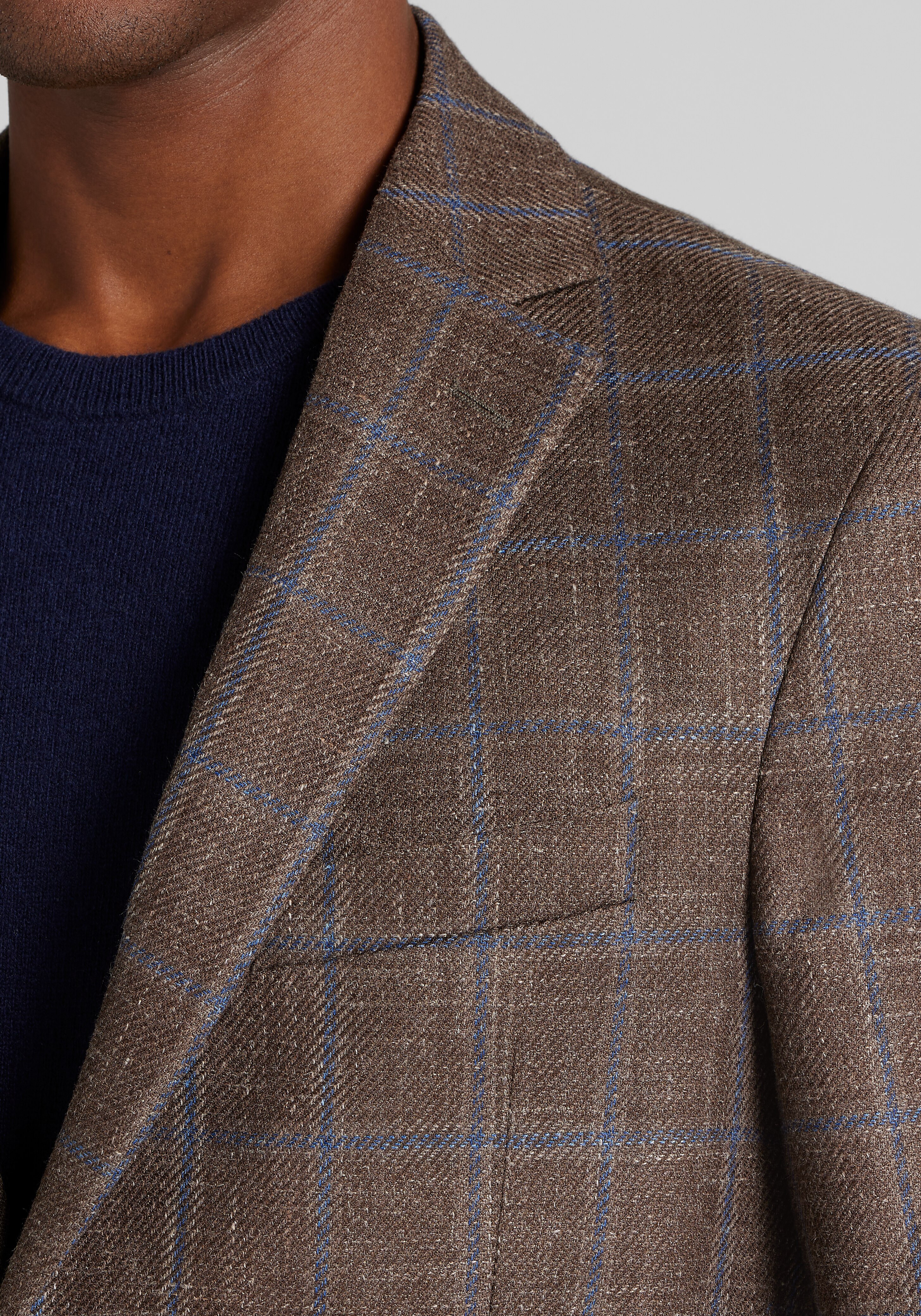 Reserve Collection Tailored Fit Wool-Silk Blend Windowpane Sportcoat