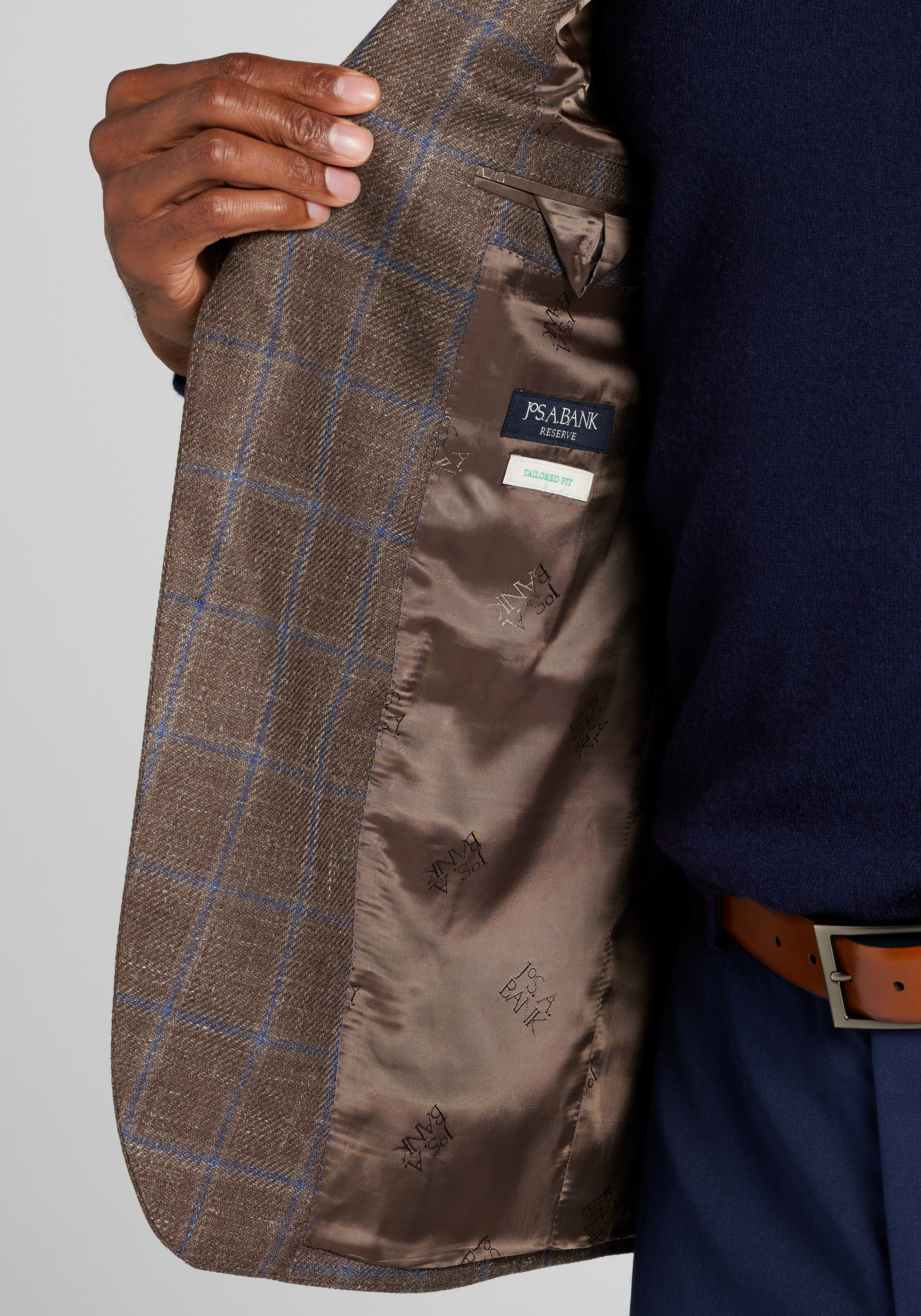 Reserve Collection Tailored Fit Wool-Silk Blend Windowpane Sportcoat