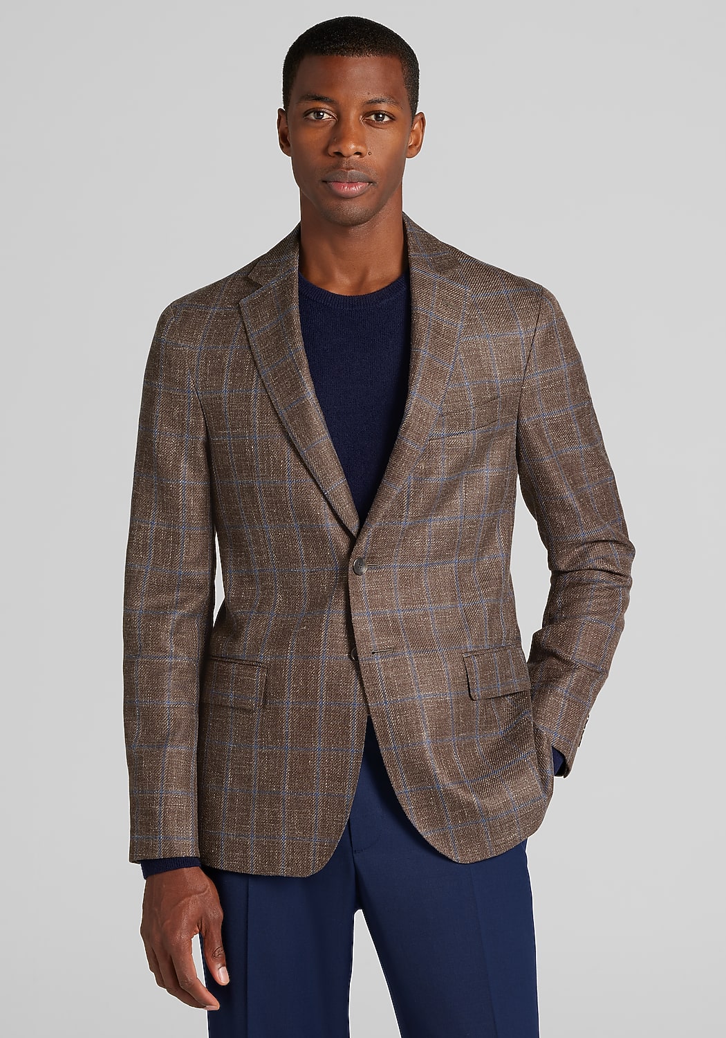 Reserve Collection Tailored Fit Wool-Silk Blend Windowpane Sportcoat - Big & Tall
