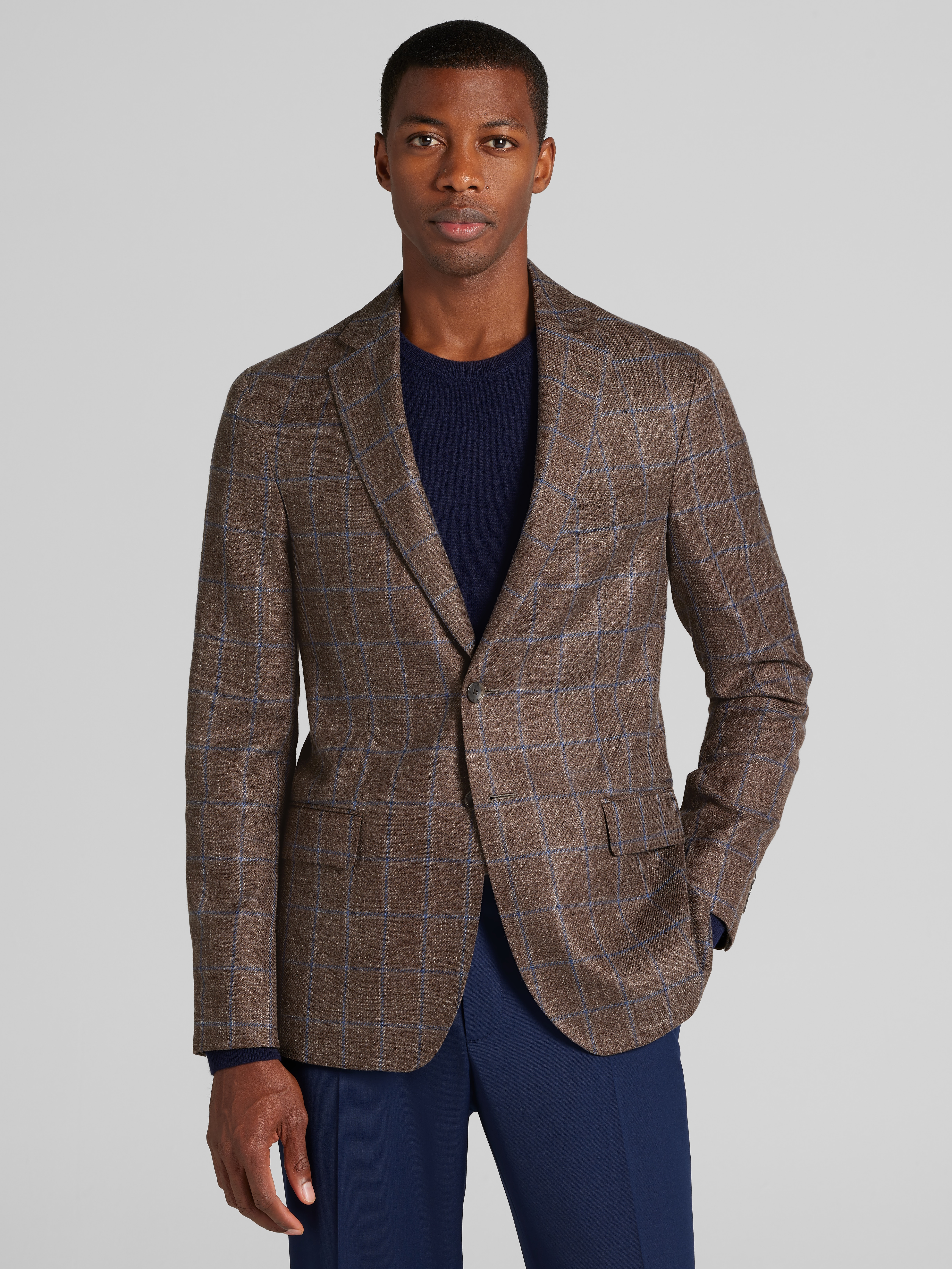Men's Sportcoats, Reserve Collection Tailored Fit Wool-Silk Blend Windowpane Sportcoat - Jos A Bank