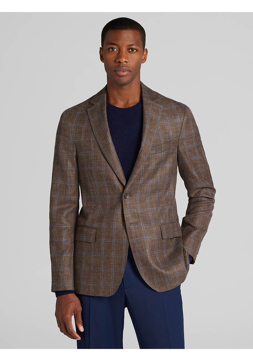 Reserve Collection Tailored Fit Wool-Silk Blend Windowpane Sportcoat