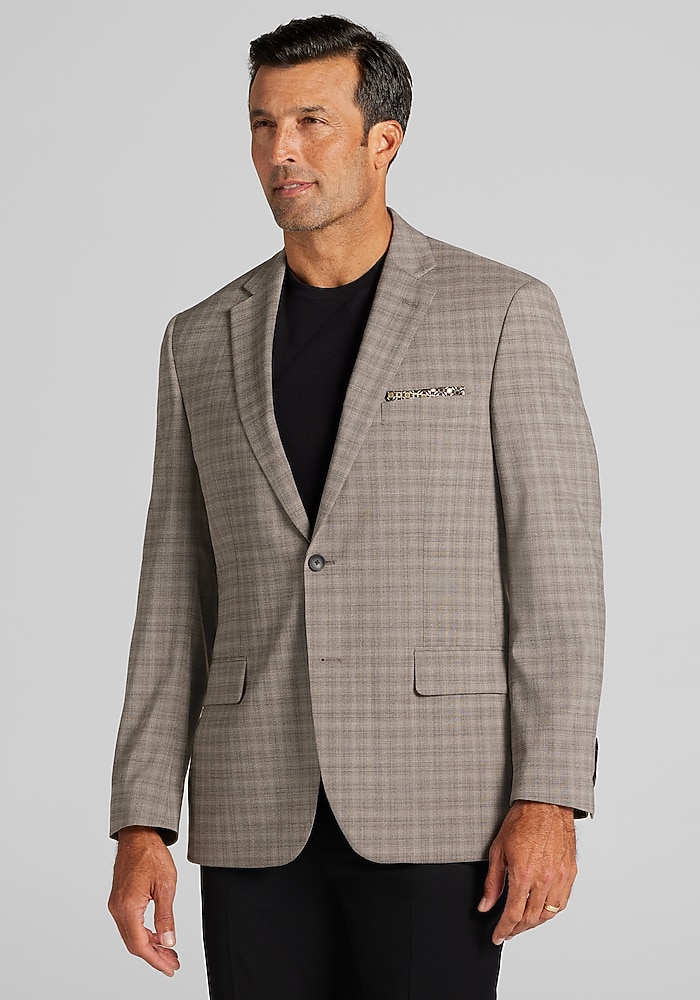 Jos. A. Bank Men's Traveler COOLMOTION Traditional Fit Medium Plaid Sportcoat (Tan)