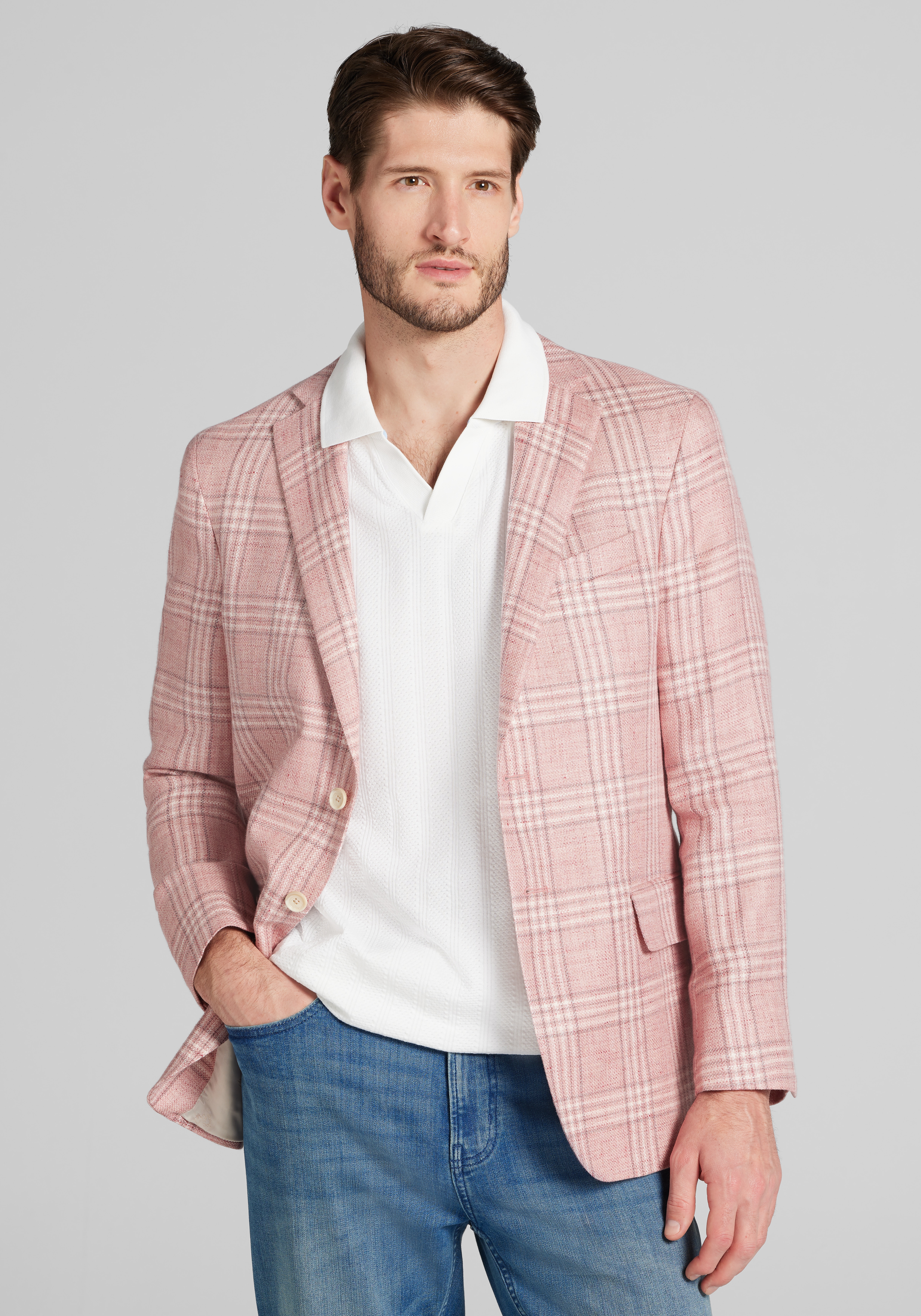 Men's Sportcoats, Reserve Collection Tailored Fit Medium Plaid Linen Blend Sportcoat - Jos A Bank