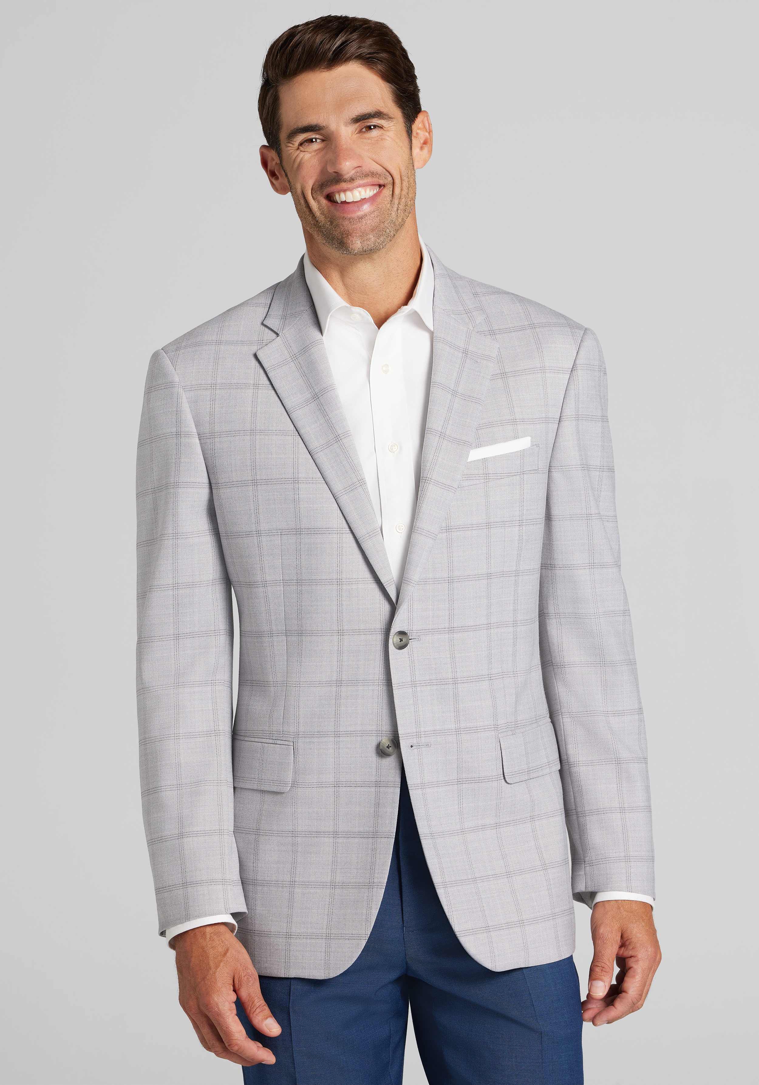 Men's New!, Traveler&reg; COOL<i>MOTION</i> Tailored Fit Windowpane Sportcoat - Jos A Bank