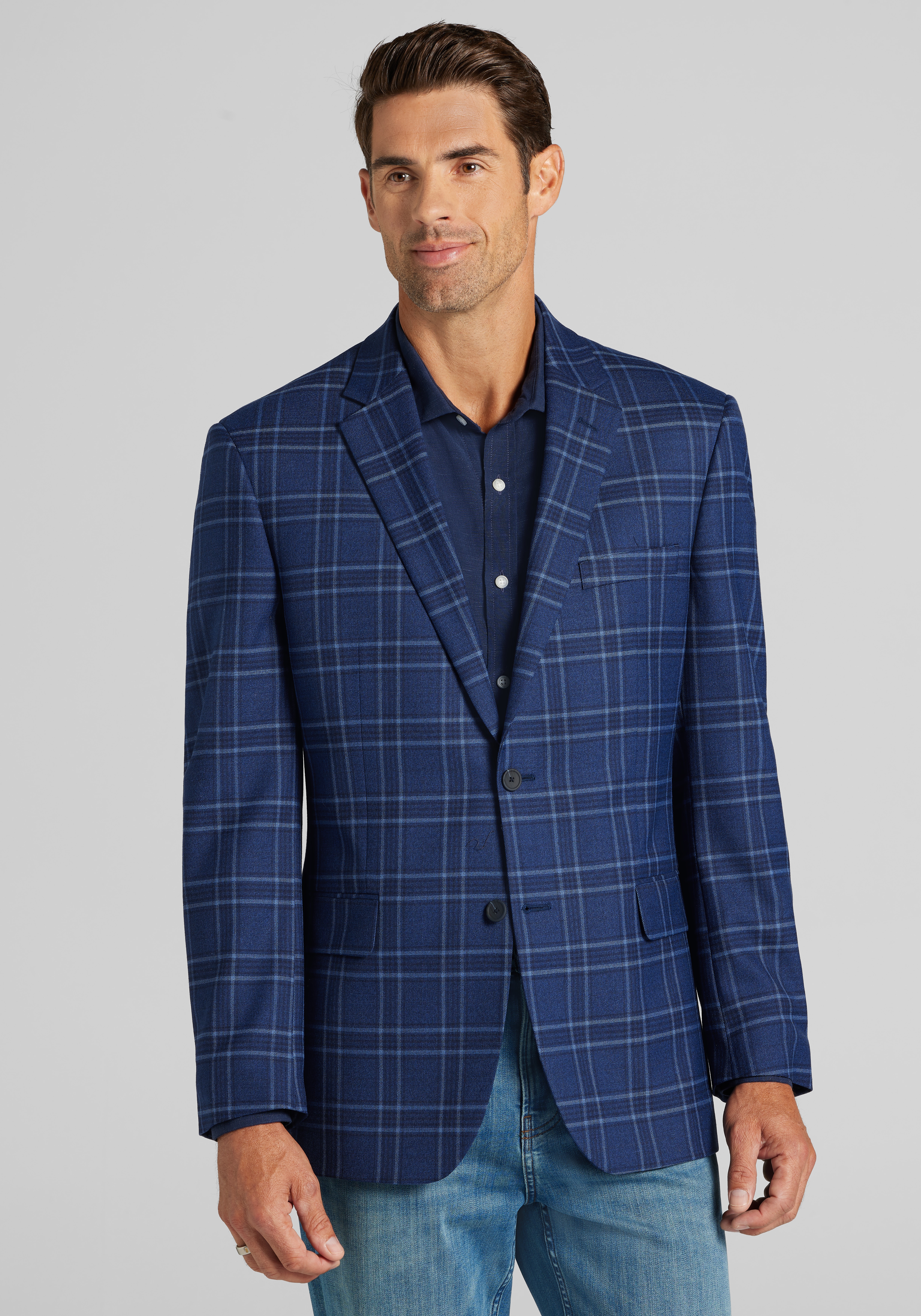 Men's Sportcoats, Traveler&reg; COOL<i>MOTION</i> Traditional Fit Plaid Sportcoat - Jos A Bank