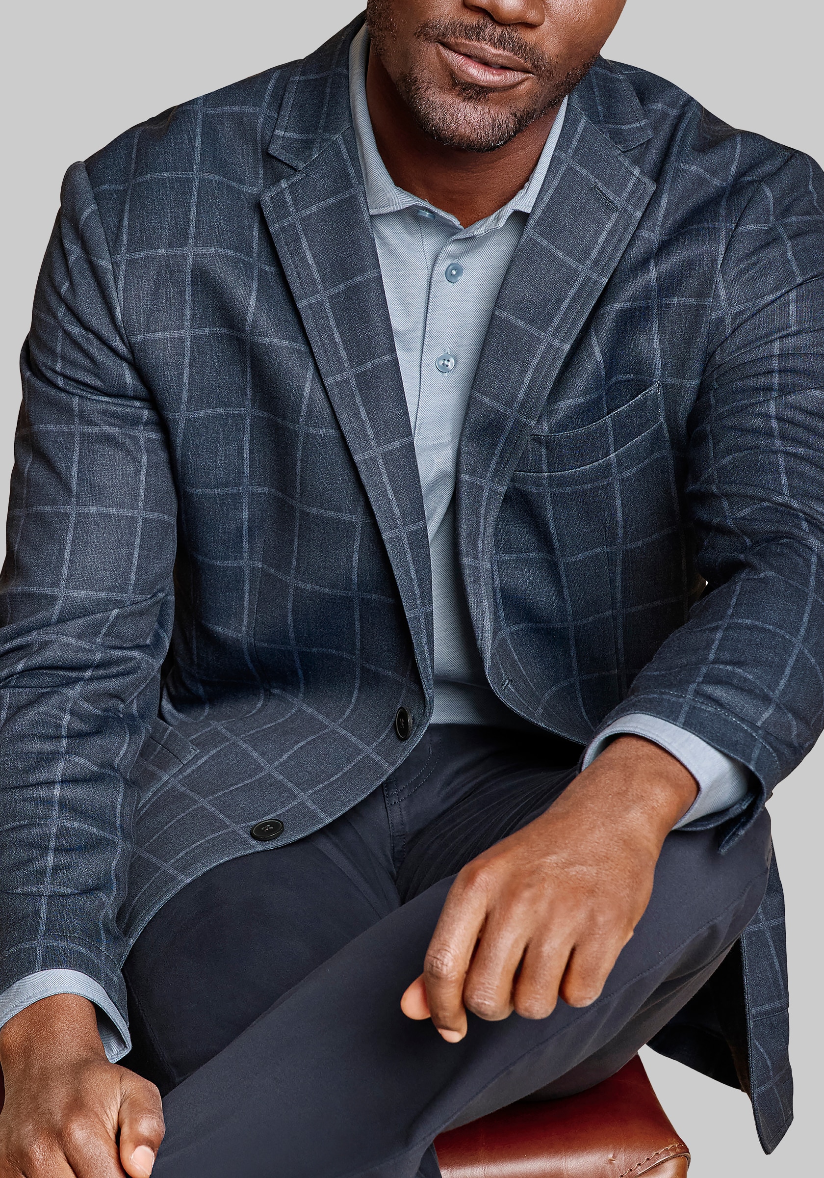 Men's New!, Johnston & Murphy Tailored Fit XC Flex® Pinnacle Windowpane Knit Blazer - Jos A Bank