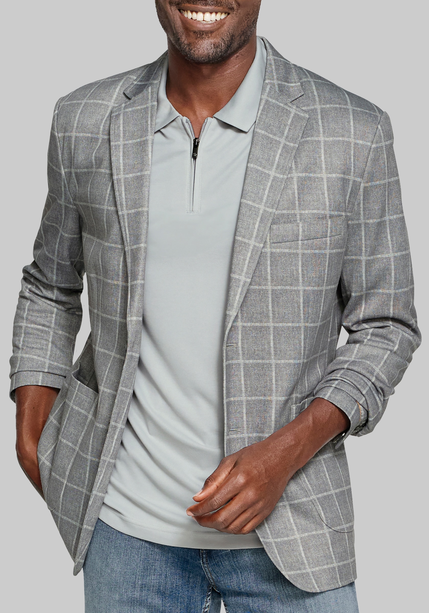 Johnston & Murphy Tailored Fit XC Flex® Pinnacle Windowpane Knit Blazer