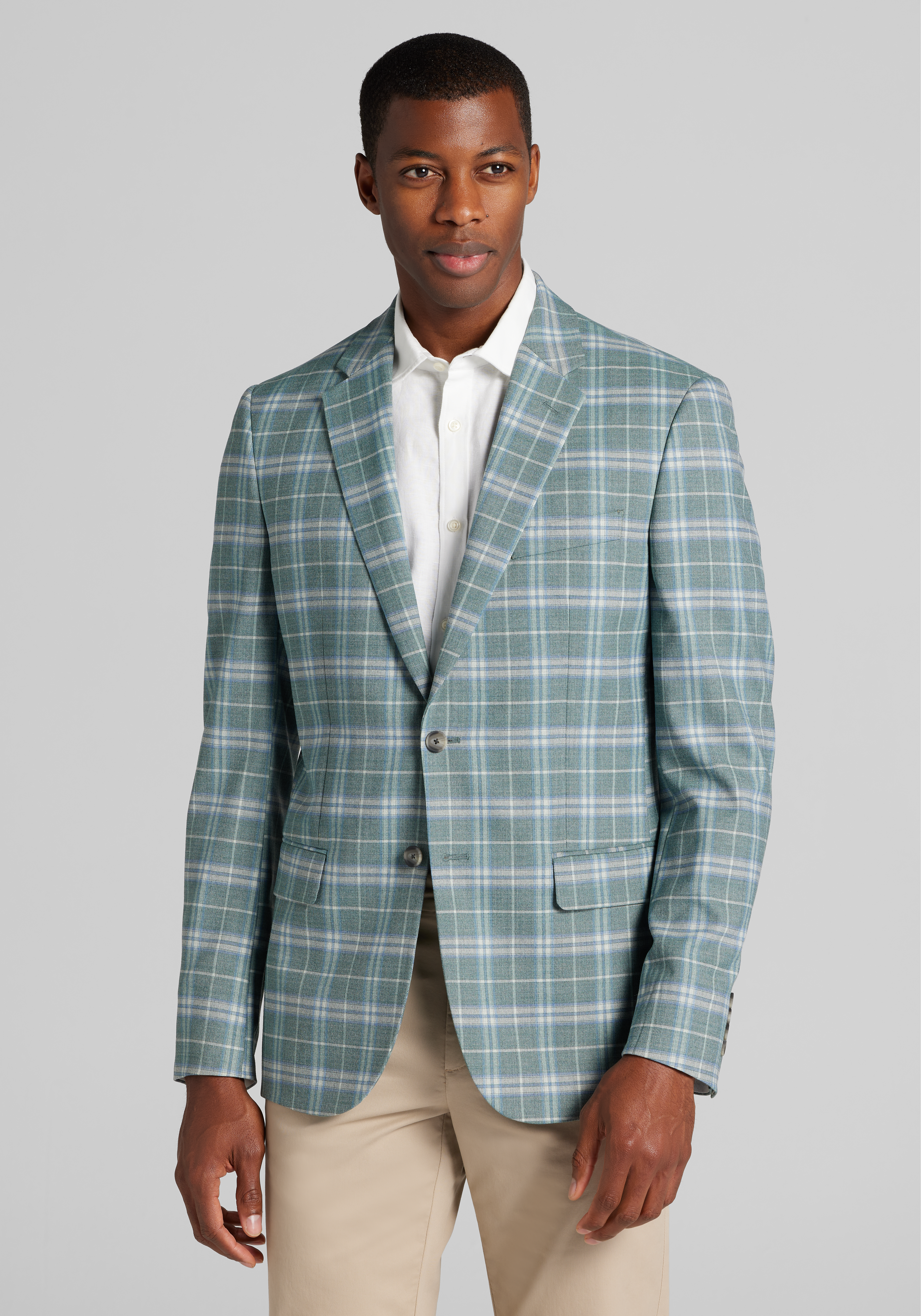 Men's New!, Traveler&reg; COOL<i>MOTION</i> Slim Fit Plaid Sportcoat - Jos A Bank