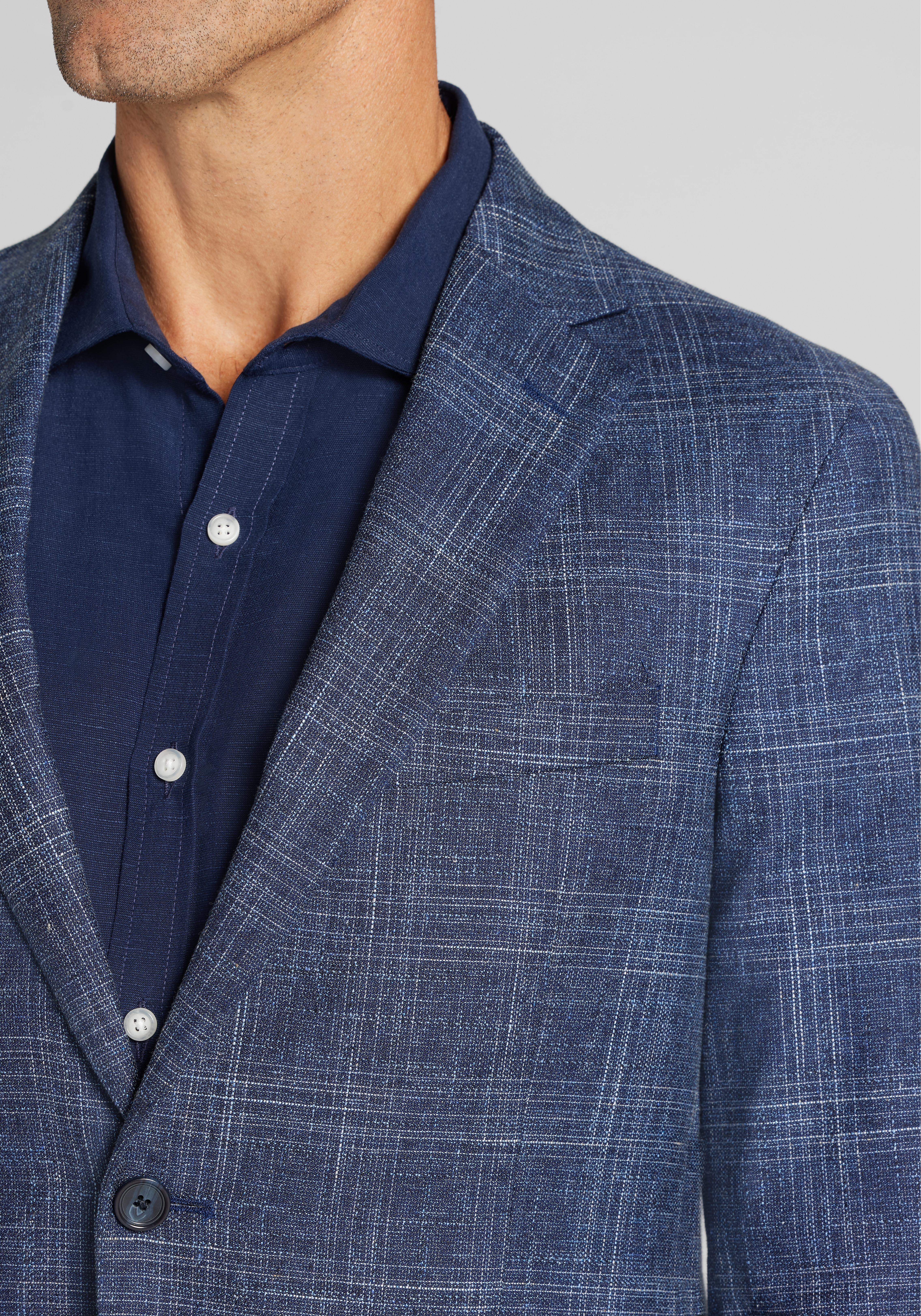 Reserve Collection Tailored Fit Wool-Cotton Blend Medium Plaid Sportcoat