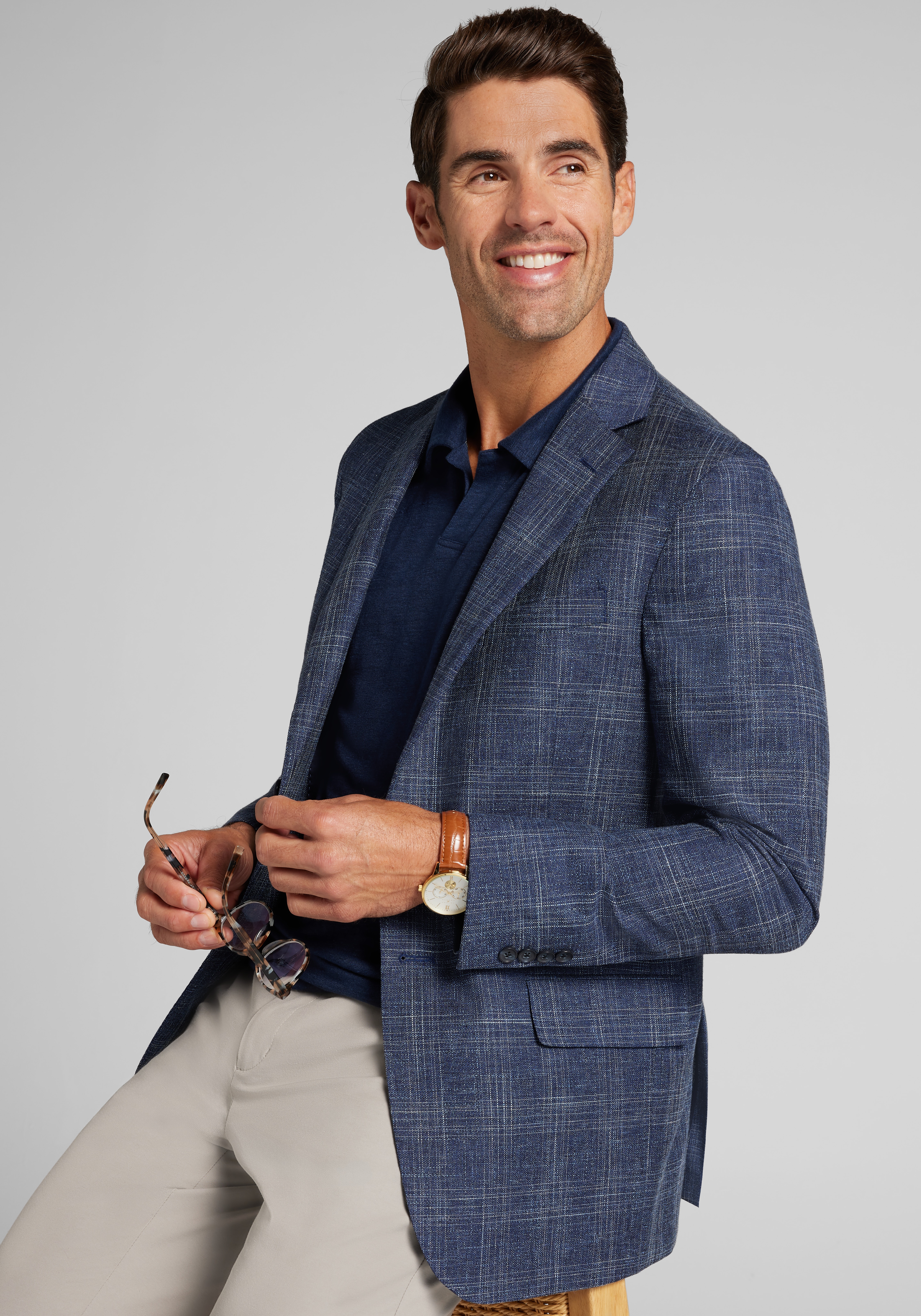 Reserve Collection Tailored Fit Wool-Cotton Blend Medium Plaid Sportcoat