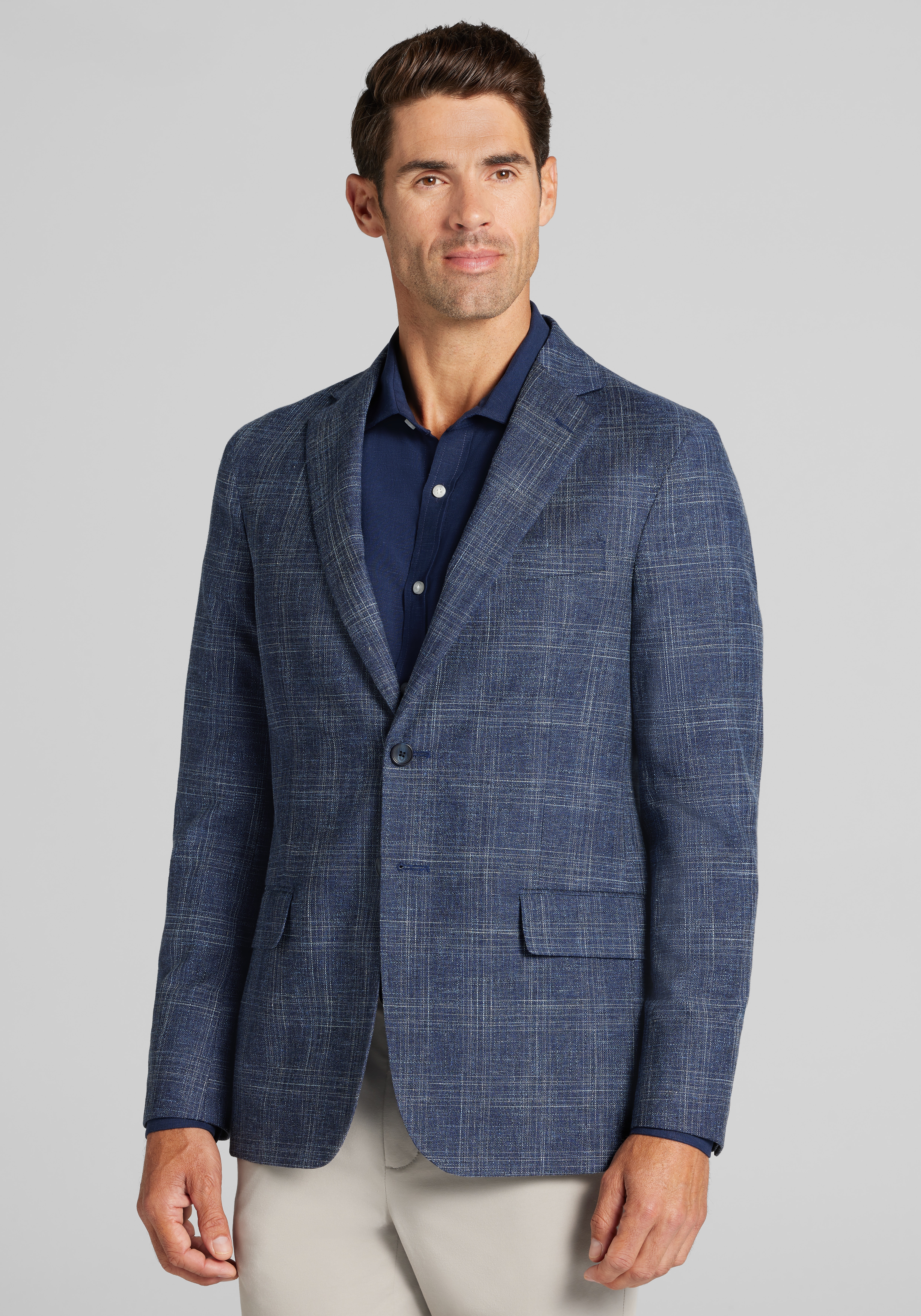 Men's New!, Reserve Collection Tailored Fit Wool-Cotton Blend Medium Plaid Sportcoat - Jos A Bank
