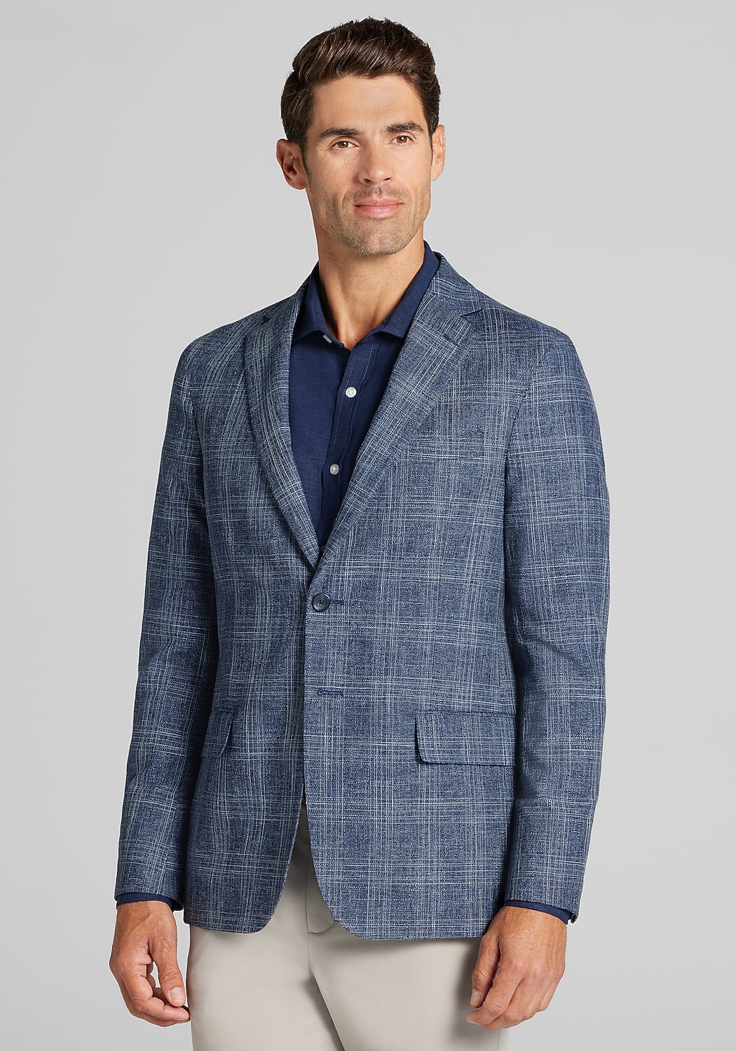 Reserve Collection Tailored Fit Wool-Cotton Blend Medium Plaid Sportcoat