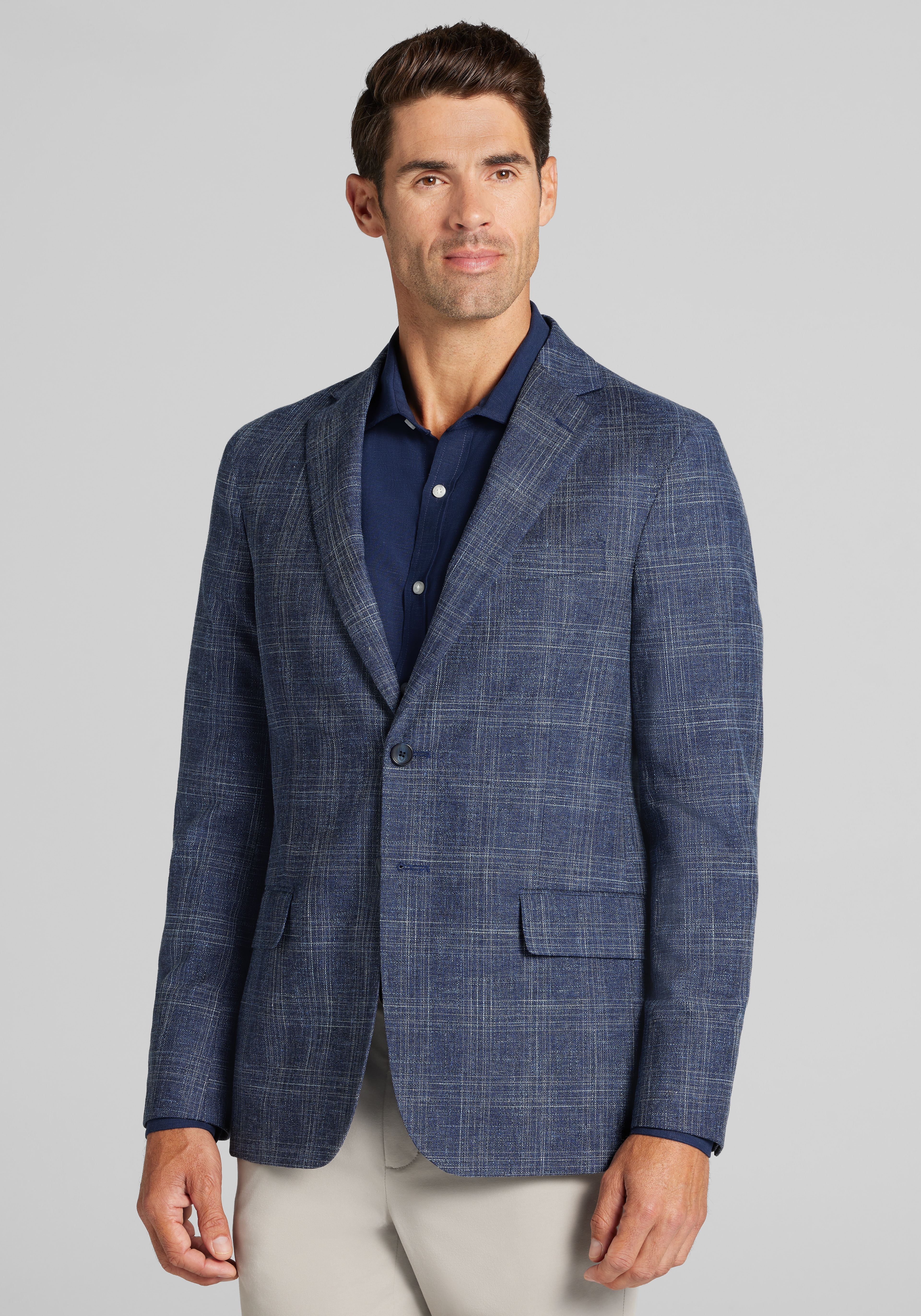 Reserve Collection Tailored Fit Wool-Cotton Blend Medium Plaid Sportcoat - Big & Tall CLEARANCE