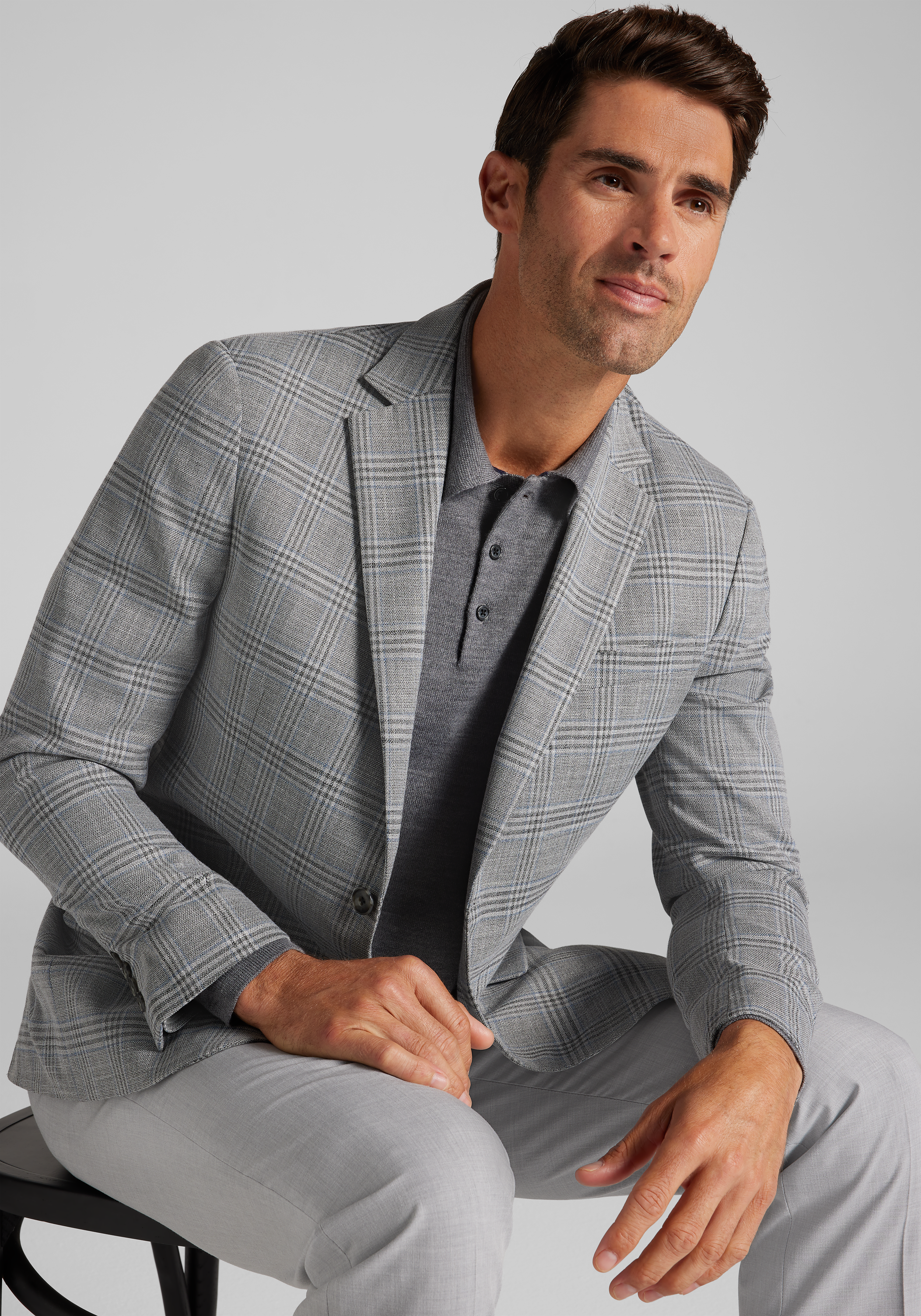 Jos. A. Bank Comfort Stretch Tailored Fit Plaid Knit Sportcoat
