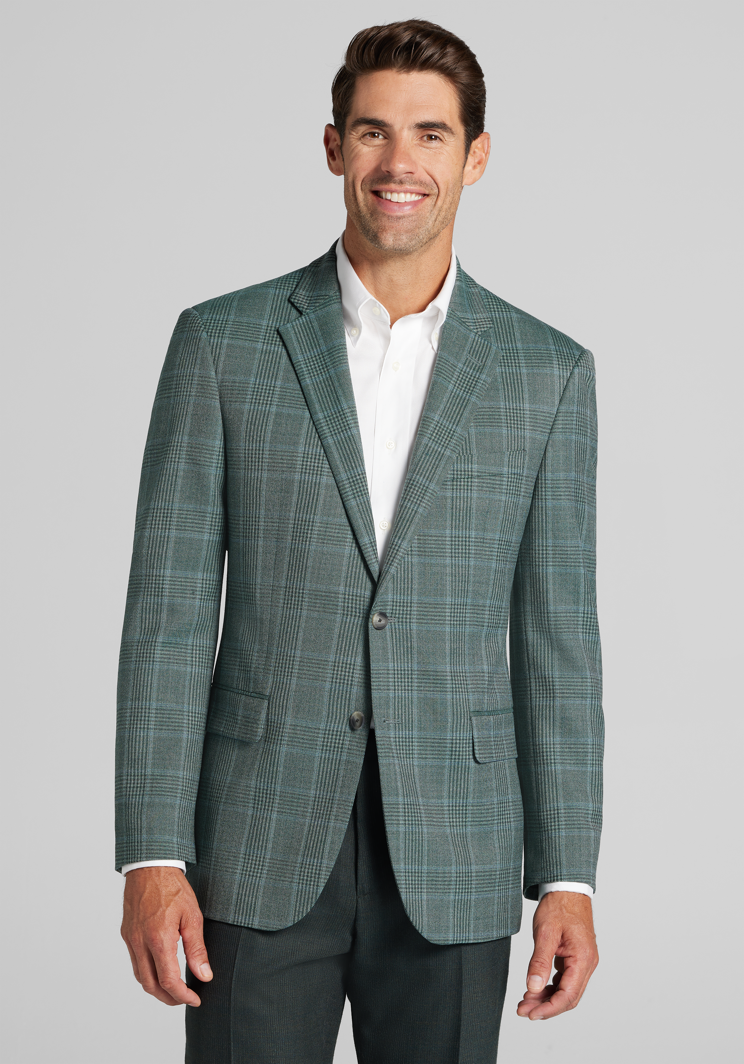 Men's New!, Traveler&reg; COOL<i>MOTION</i> Tailored Fit Plaid Sportcoat - Jos A Bank